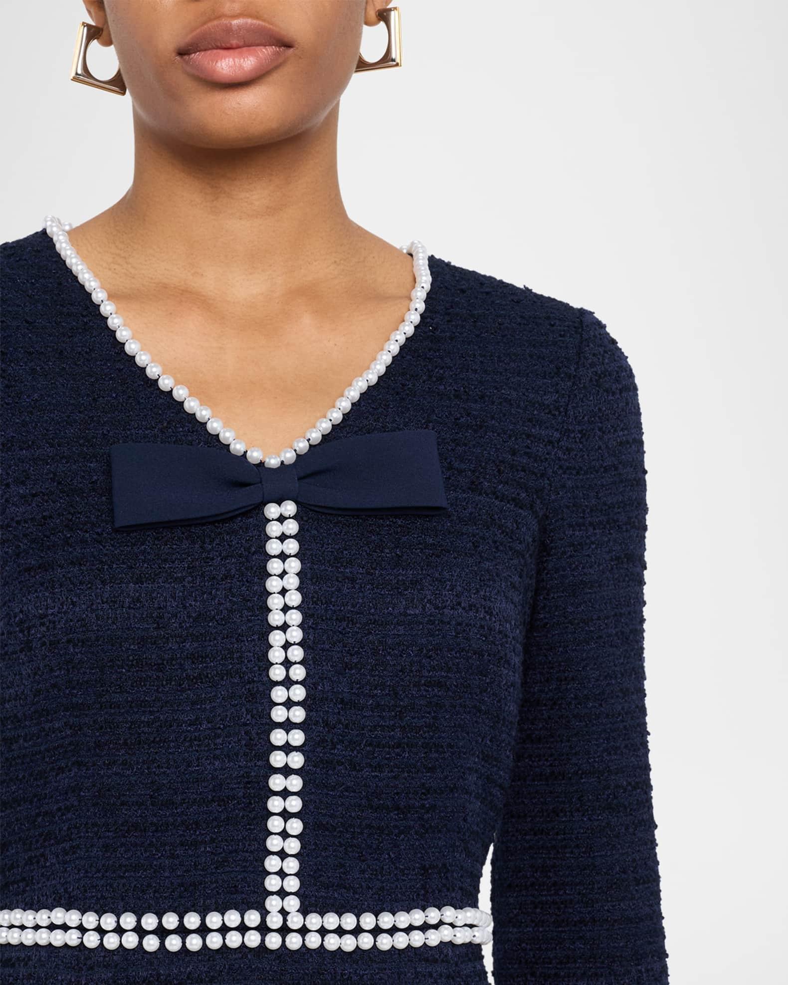 Pleated Pearly-Trim Boucle Dress Product Image