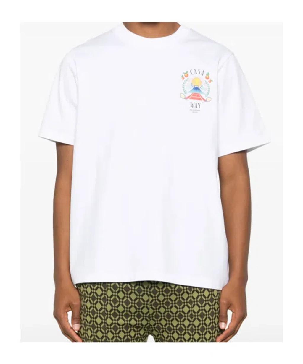 CASABLANCA T-shirt Girocollo Con Logo Sul Fronte In Cotone Bianca Uomo In Neutral Product Image