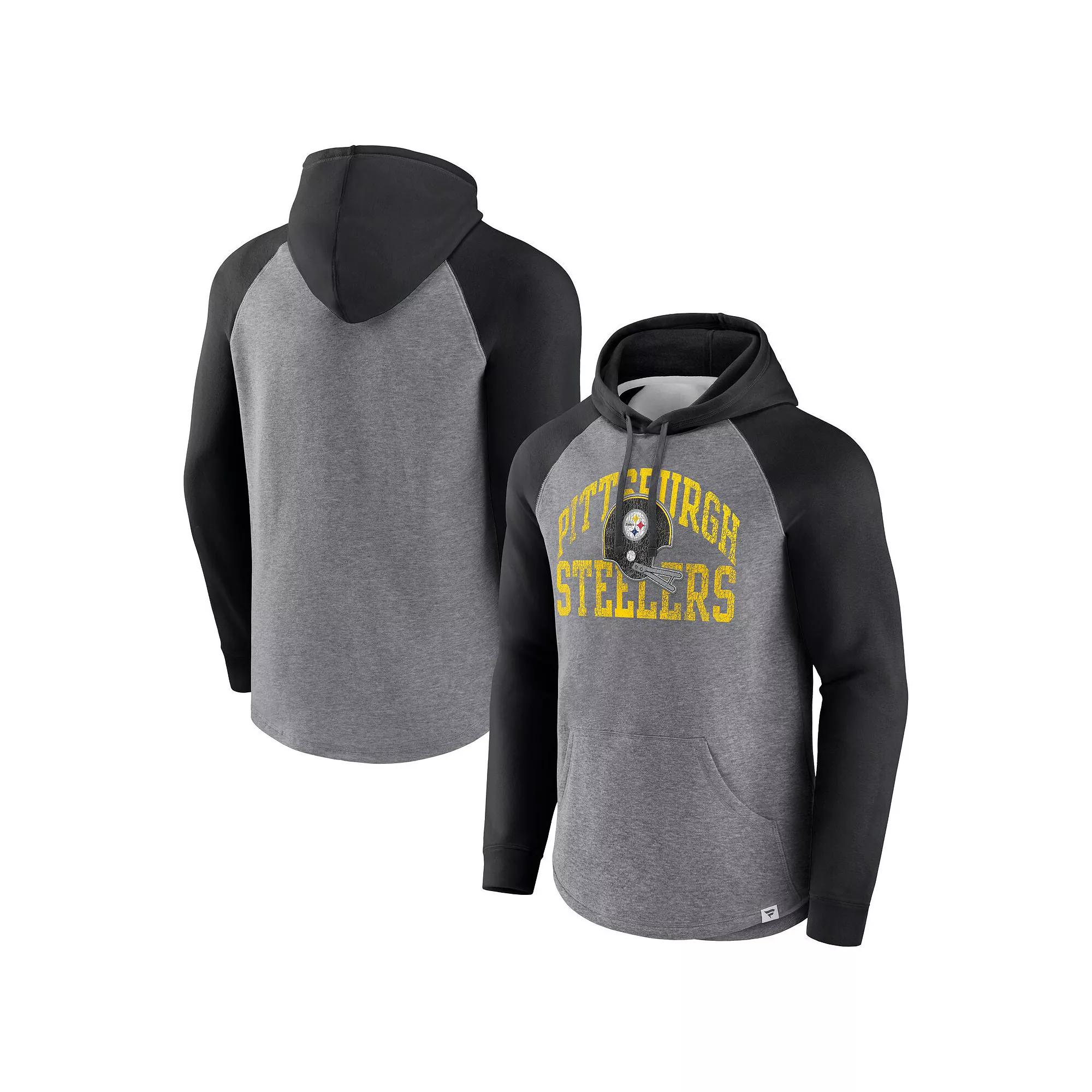 Men's Fanatics Branded Heather Gray Pittsburgh Steelers Favorite Arch Raglan Pullover Hoodie, Size: 2XL, Grey Product Image