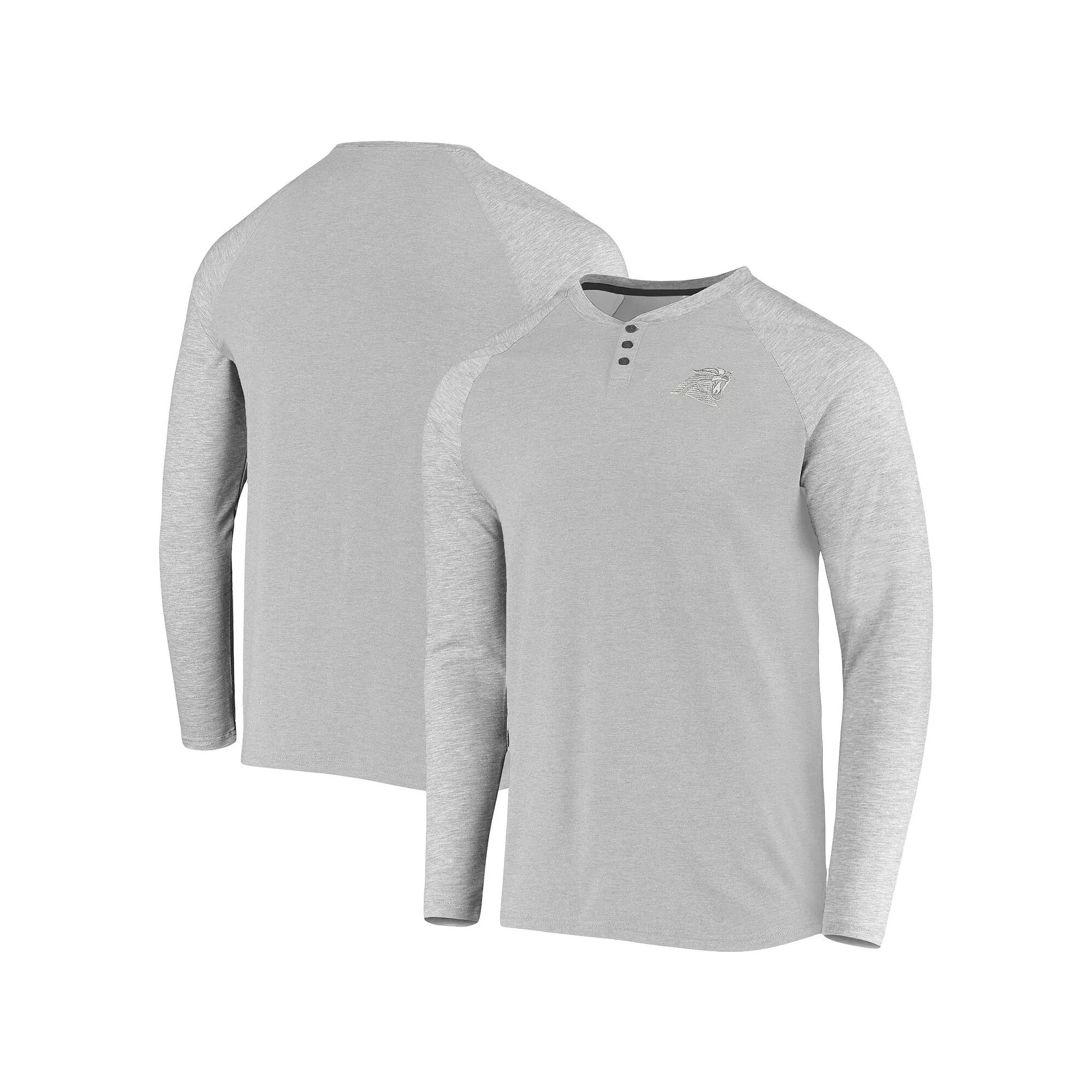 Men's 5th & Ocean by New Era Gray Carolina Panthers Henley Stretch Raglan Tri-Blend Long Sleeve T-Shirt,  Product Image