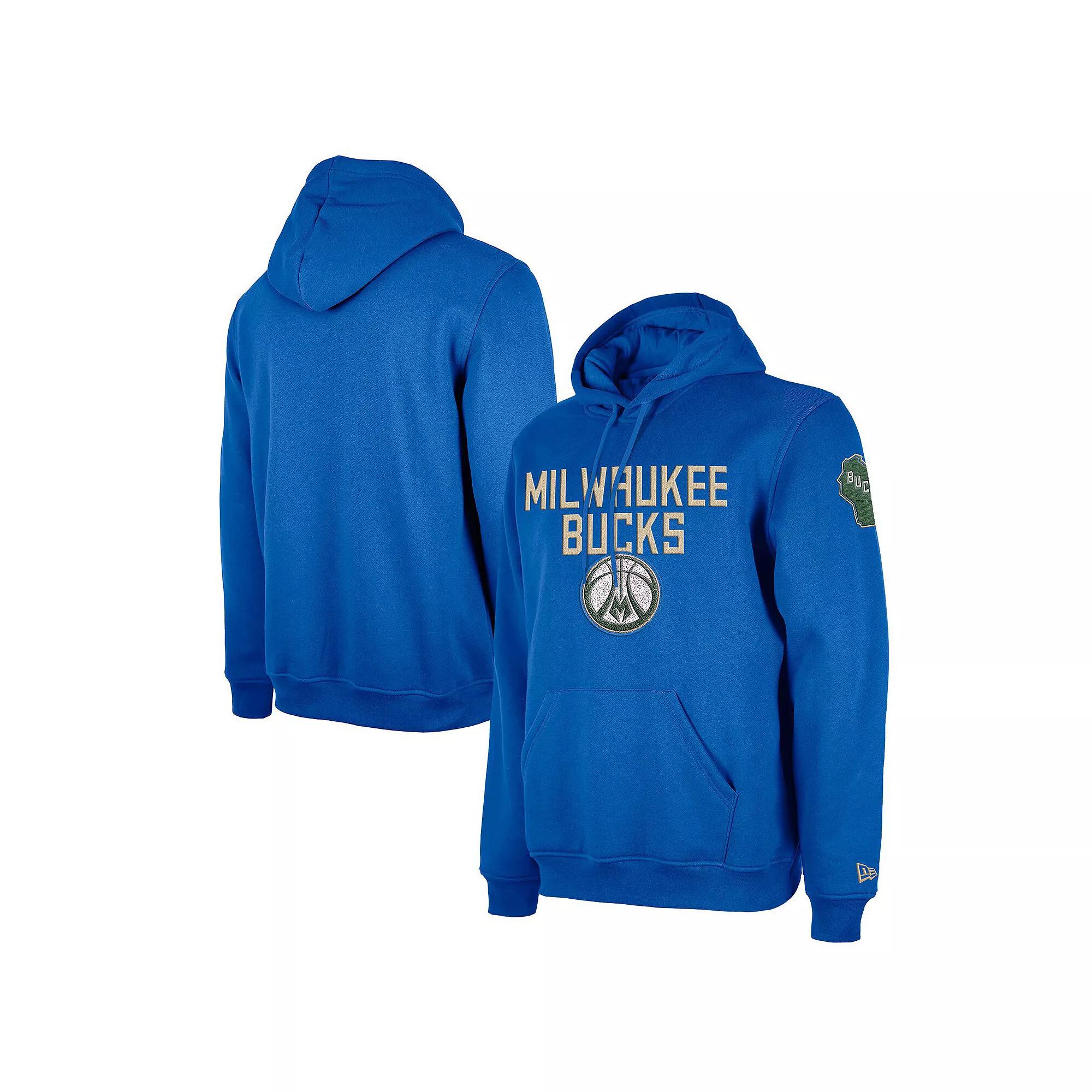 Men's New Era  Royal Milwaukee Bucks 2024/25 City Edition Chenille Heavyweight Pullover Hoodie, Size: 3XL, Blue Product Image