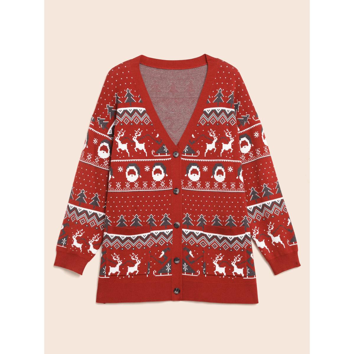 Plus Size Supersoft Essentials Home-for-Holidays Button-Front Cardigan Brightred Women Elegant Loose Long Sleeve Everyday Cardigans BloomChic 26/4X Product Image