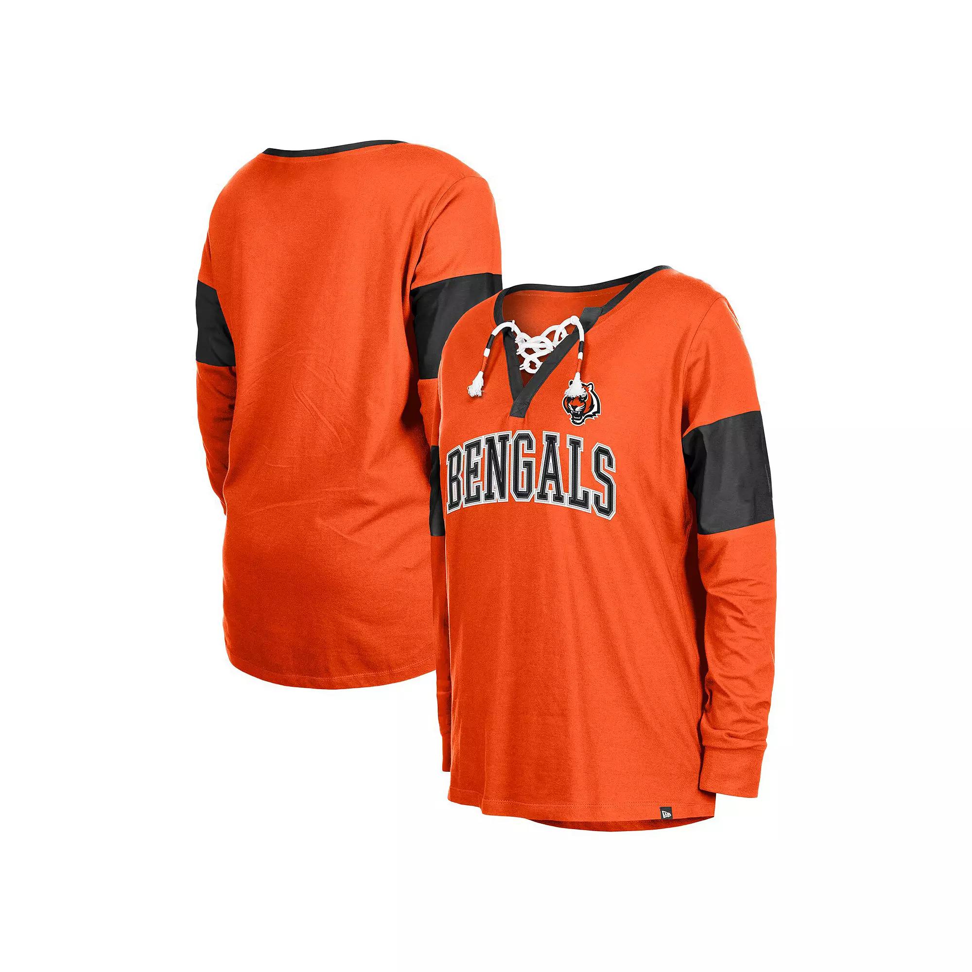 Women's New Era Orange Cincinnati Bengals Lace-Up Notch-Neck Long Sleeve T-Shirt,  Product Image