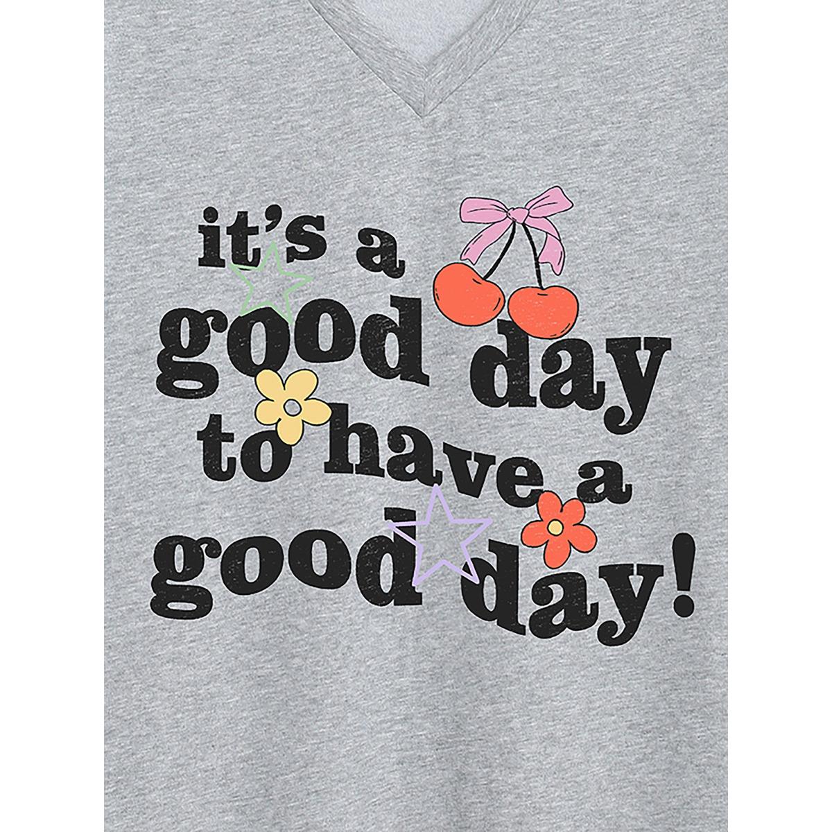Plus Size Good Days Only V-Neck T-Shirt Mediumgray Women Non Positive slogan V-neck Everyday-Casual T-shirts BloomChic 28/5X Product Image