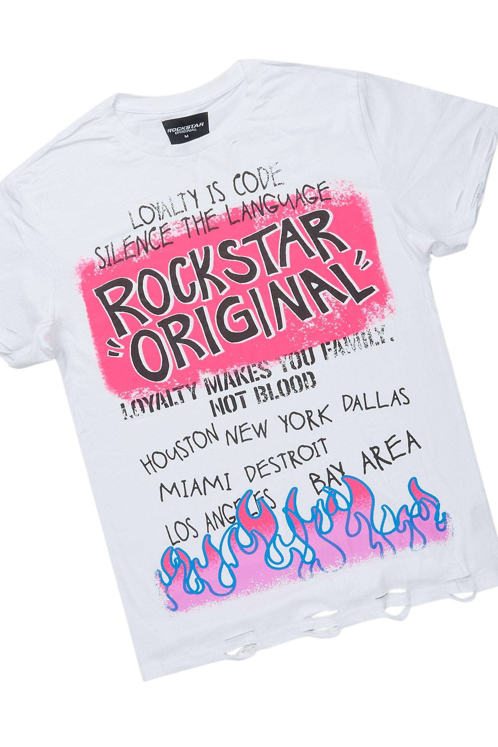 Beno White T-Shirt & Shake Blue Stacked Flare Jean Bundle Male Product Image