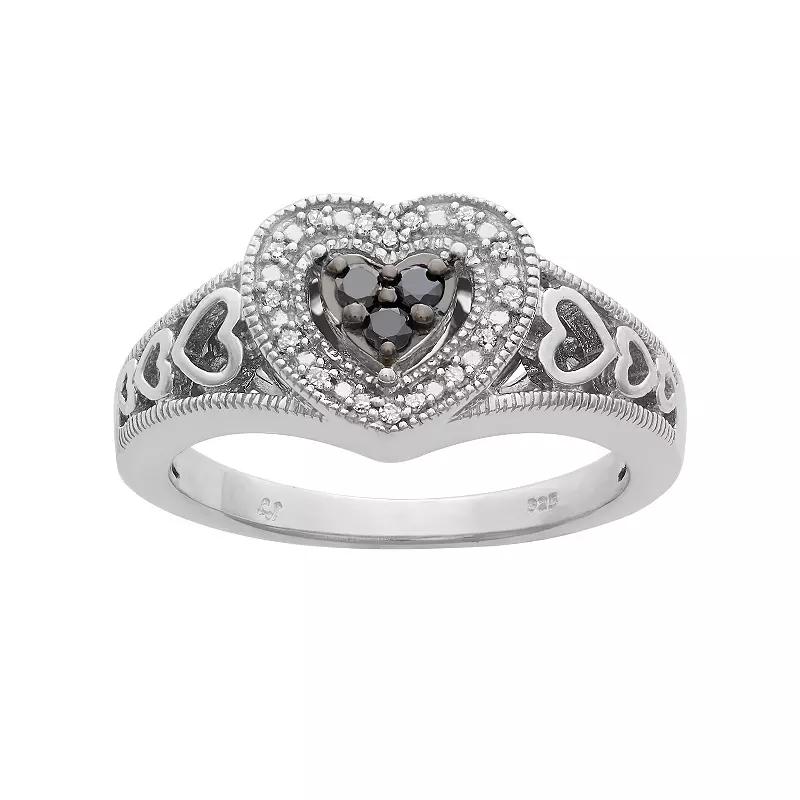 Jewelexcess 1/6 Carat T.W. Black and White Diamond Sterling Silver Heart Ring, Women's,  Product Image