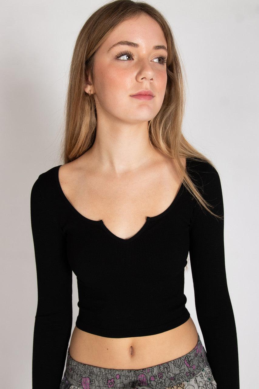 Long Sleeve Notch Neck Seamless Top Product Image