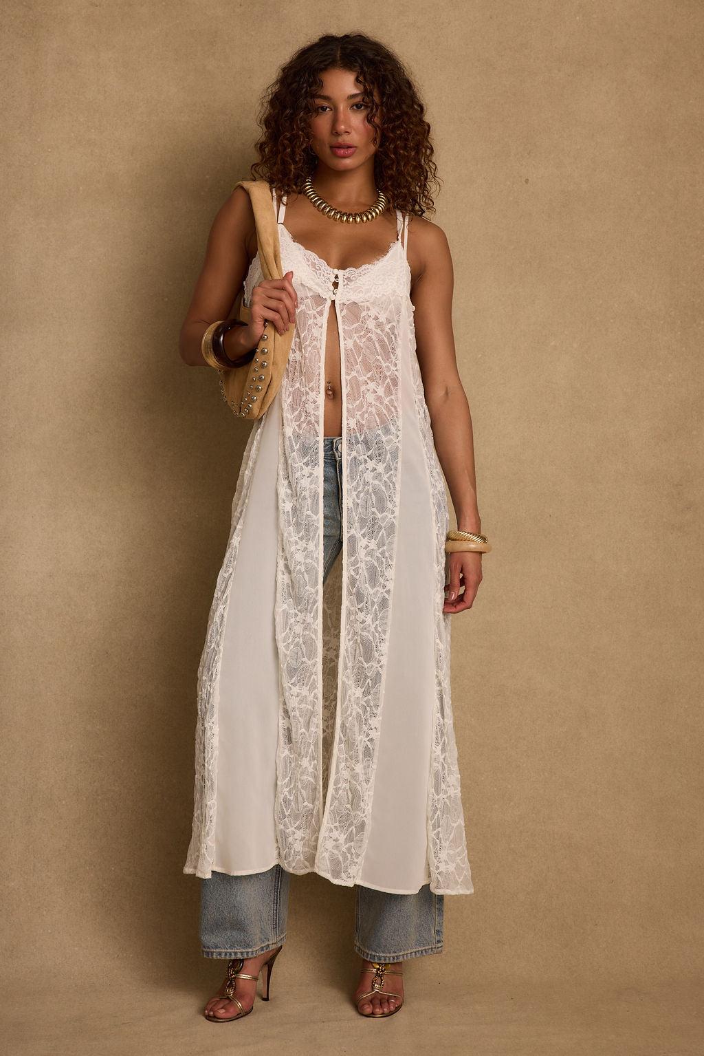Blanca White Lace Longline Tank Product Image