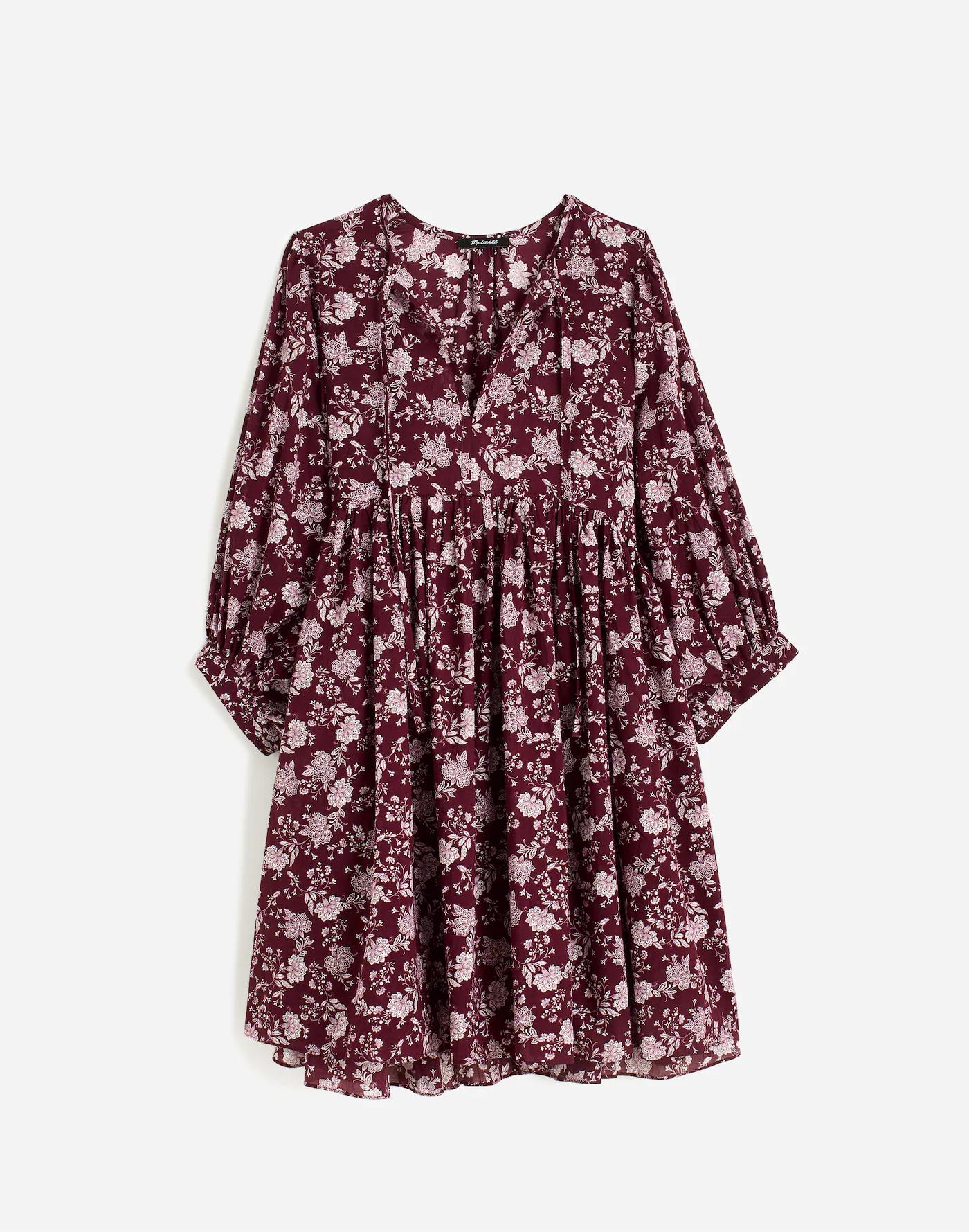 Splitneck Puff-Sleeve Dress in Floral Product Image