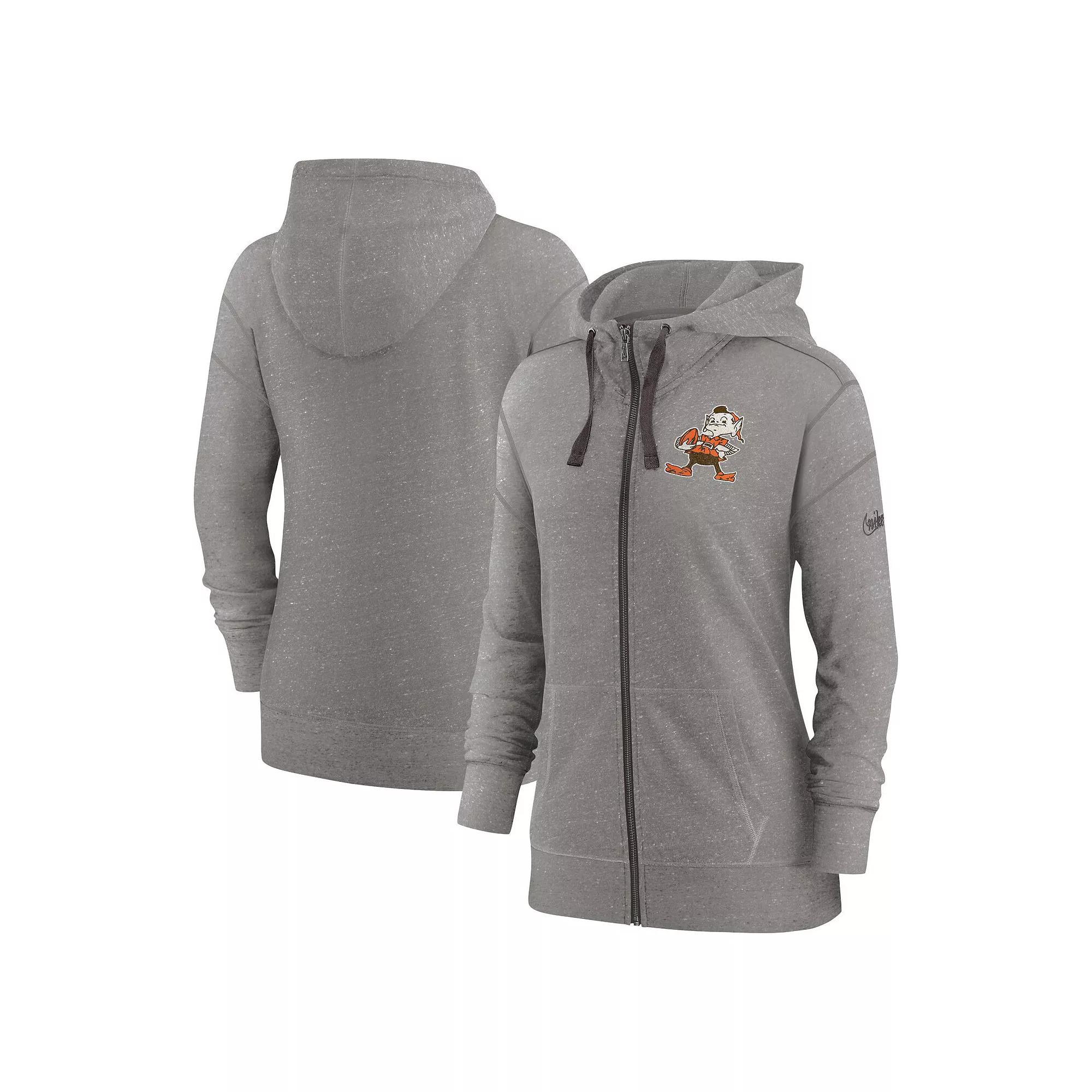 Women's Nike Heather Charcoal Cleveland Browns Gym Vintage Full-Zip Hoodie,  Product Image