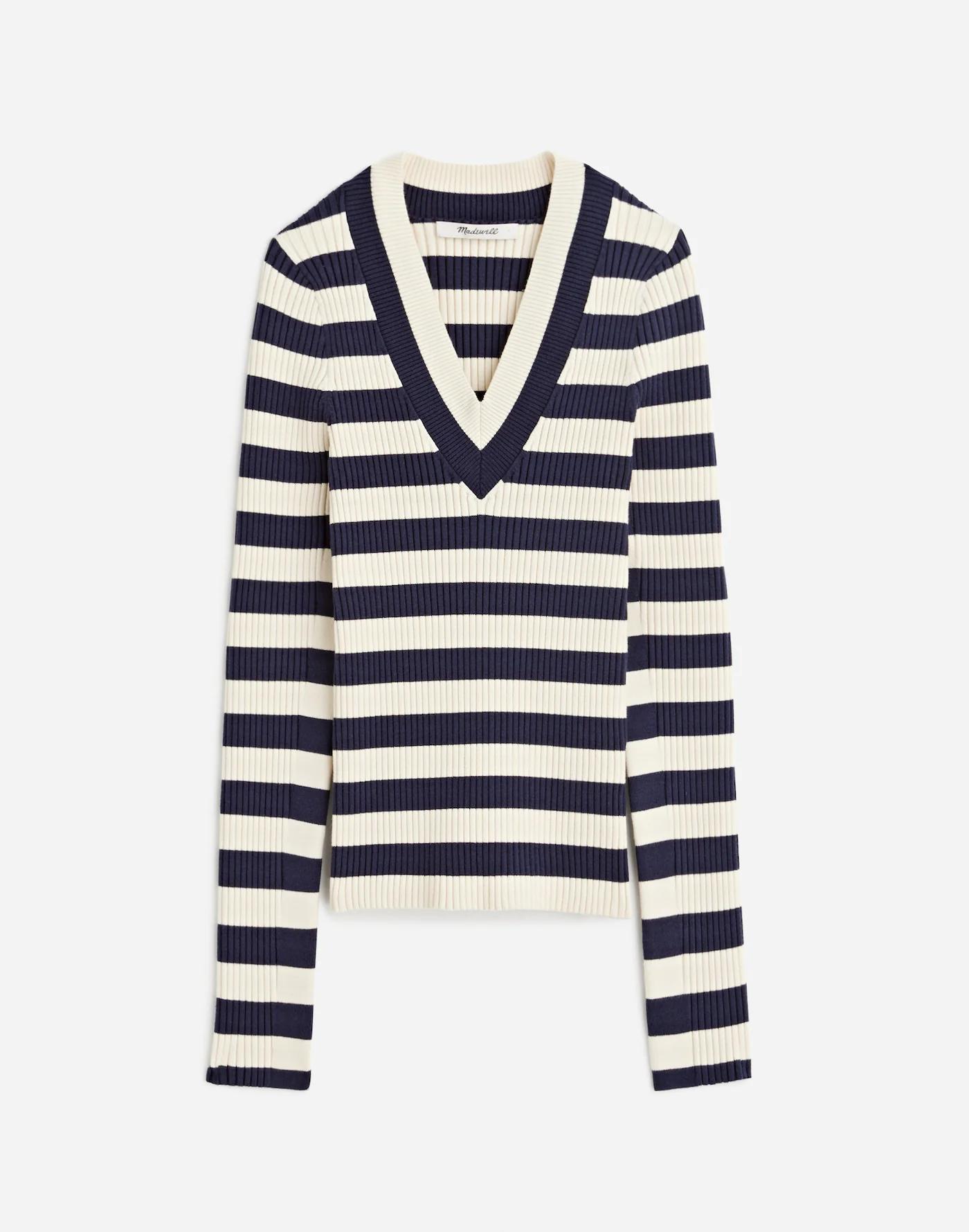V-Neck Sweater in Stripe Product Image