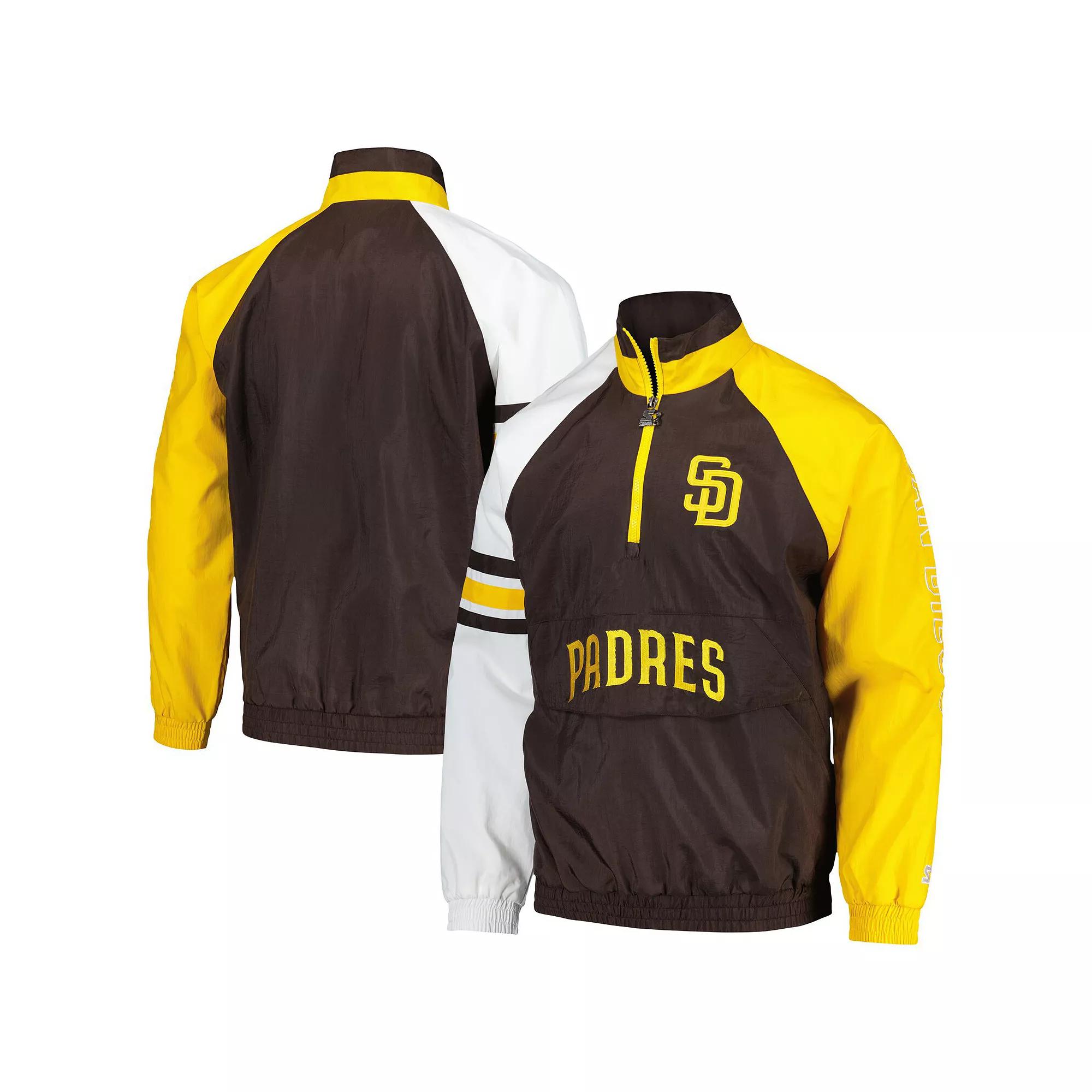 Men's Starter Brown/Gold San Diego Padres Elite Raglan Half-Zip Jacket, Size: 4XL Product Image
