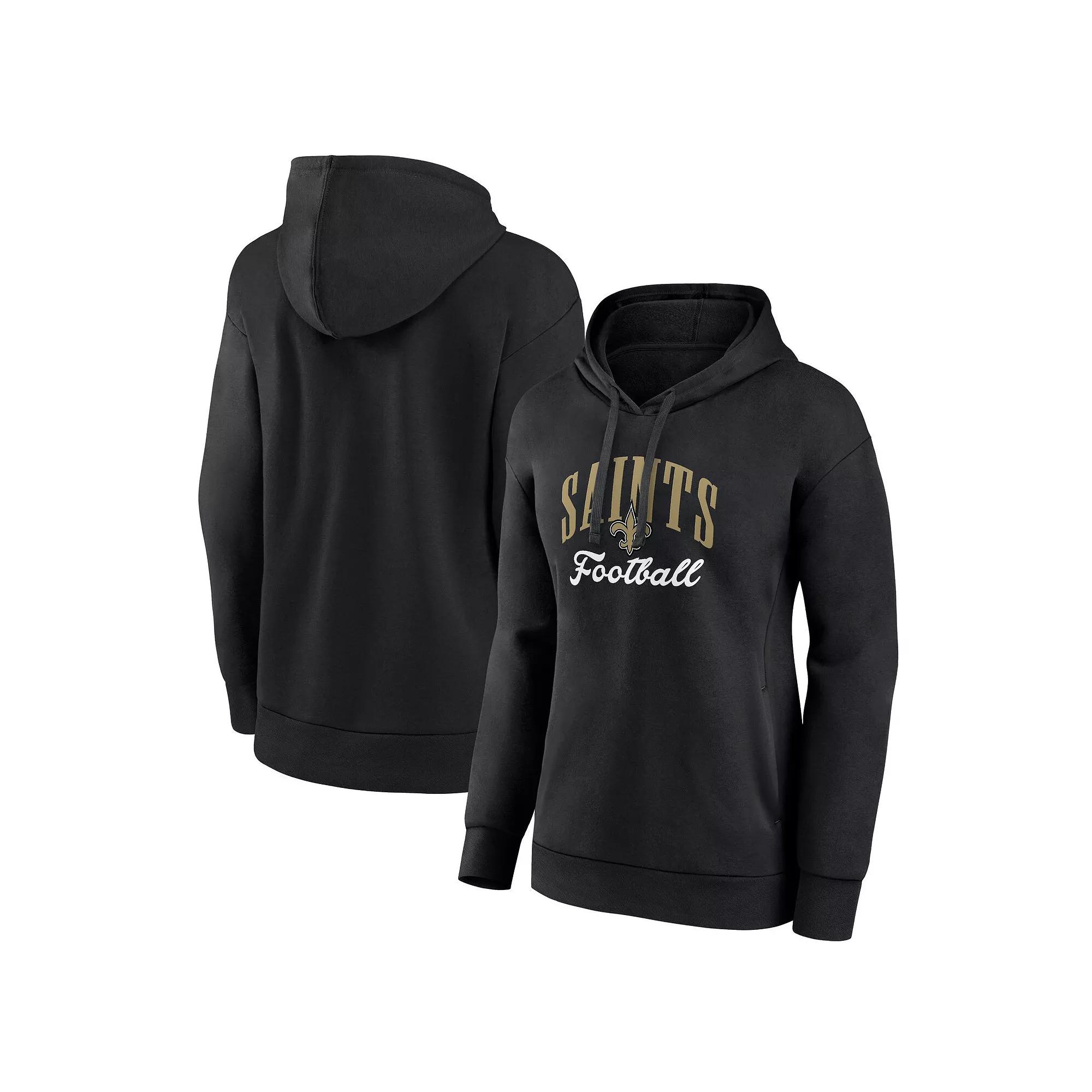 Women's Fanatics Black New Orleans Saints Team Logo Victory Script Pullover Hoodie, Size: 2XL Product Image