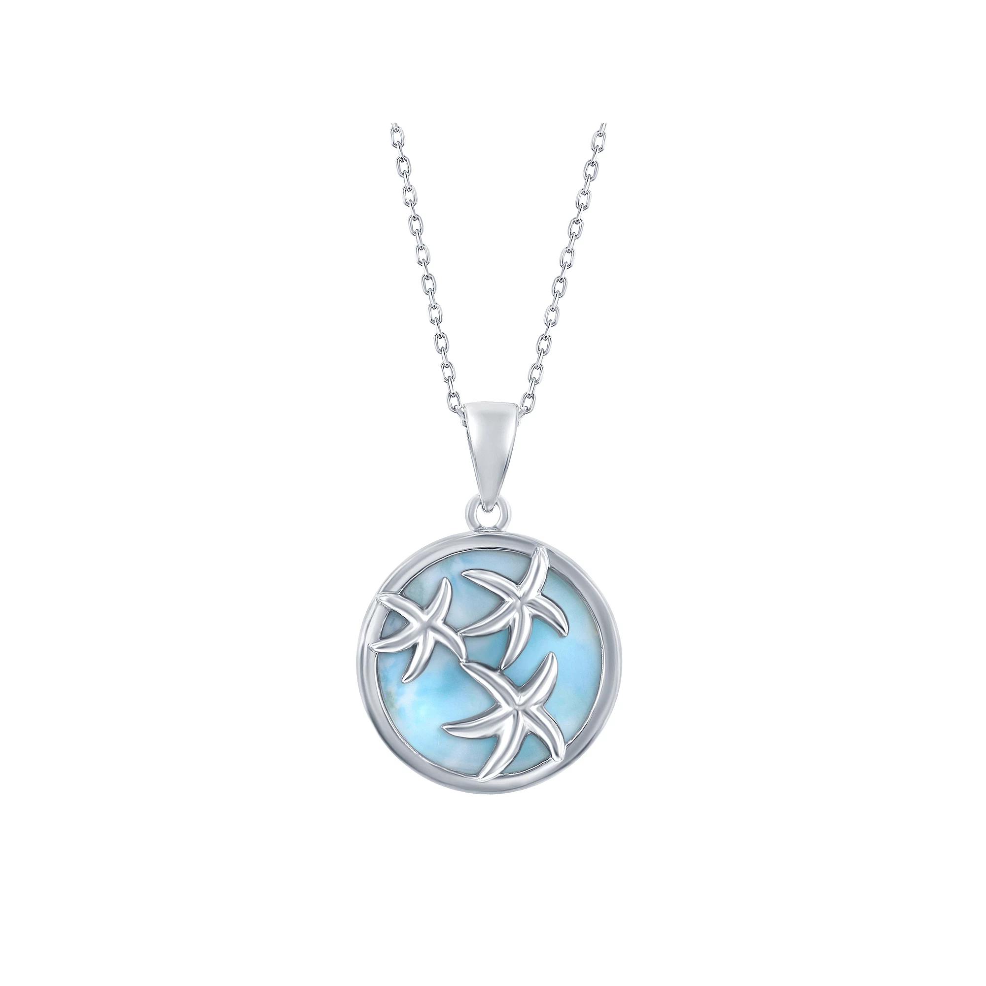 Sterling Silver Starfish & Round Larimar Pendant Necklace, Women's, Size: 18" Product Image