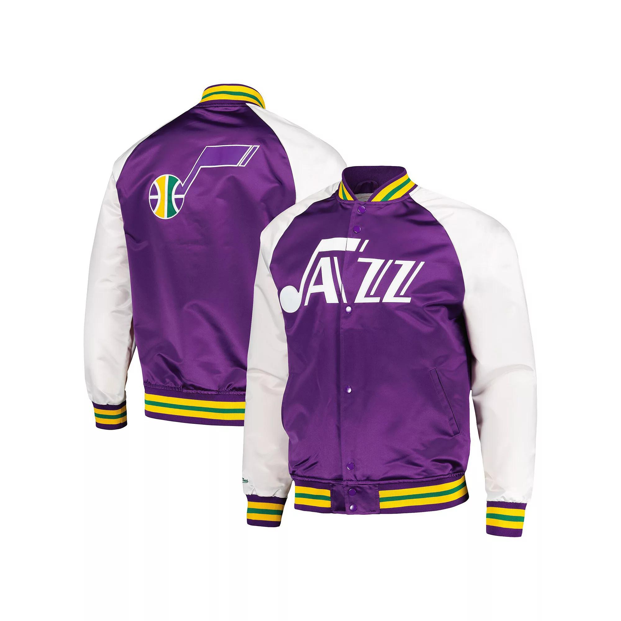 Men's Mitchell & Ness Purple Utah Jazz Double Clutch Satin Raglan Full-Snap Jacket, Size: Large, Jaz Purple Product Image