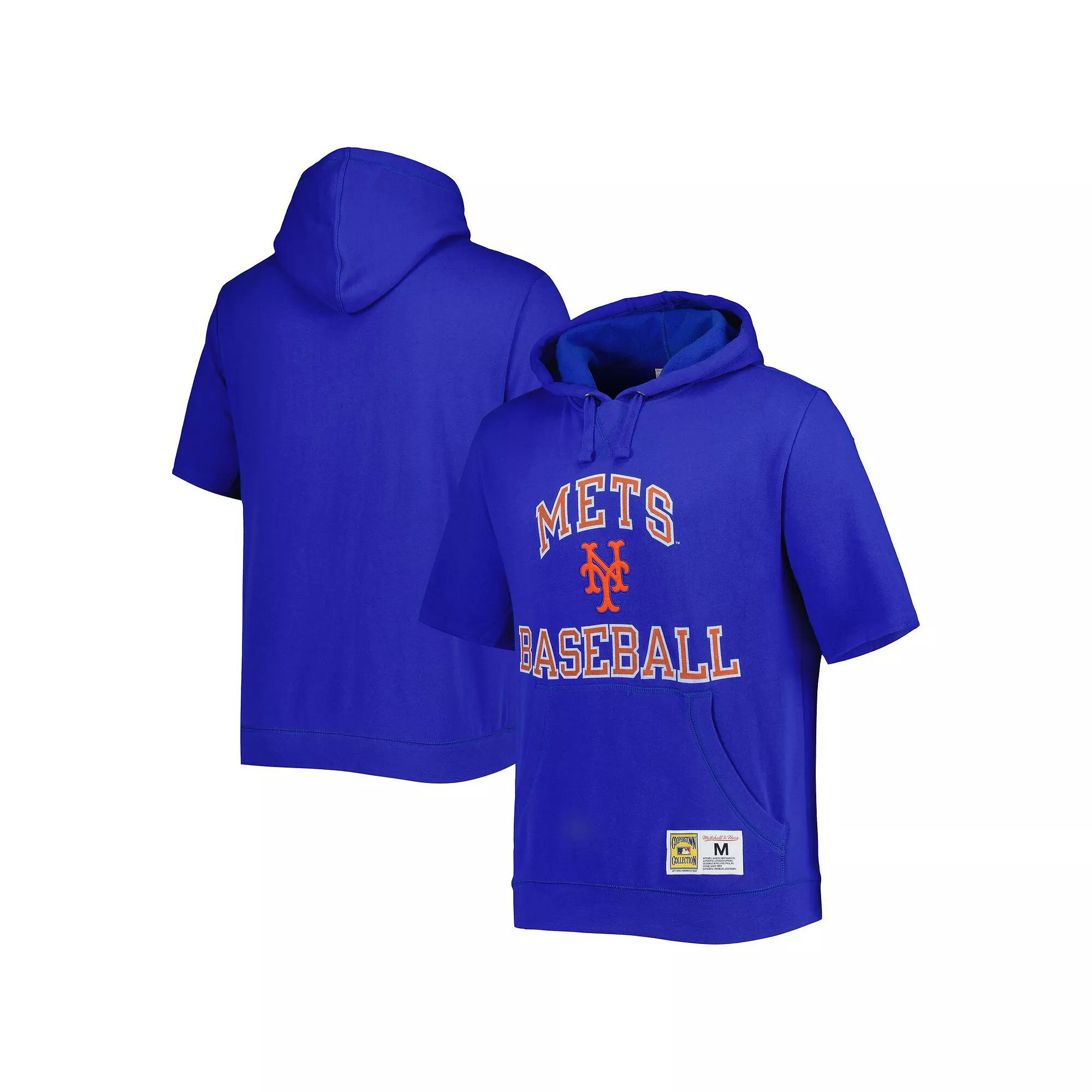 Men's Mitchell & Ness Royal New York Mets Cooperstown Collection Washed Fleece Pullover Short Sleeve Hoodie, Size: Large, Blue Product Image