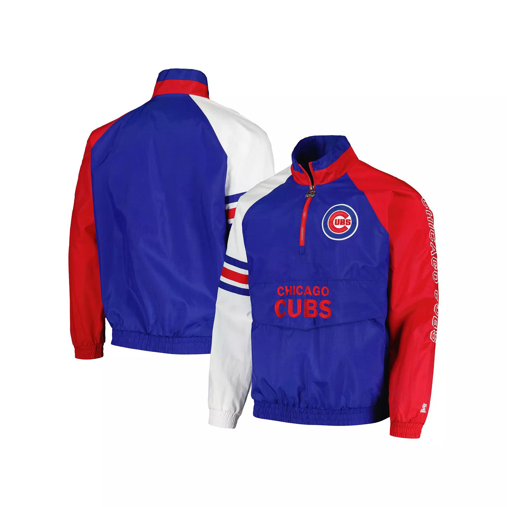 Men's Starter Royal/Red Chicago Cubs Elite Raglan Half-Zip Jacket,  Product Image