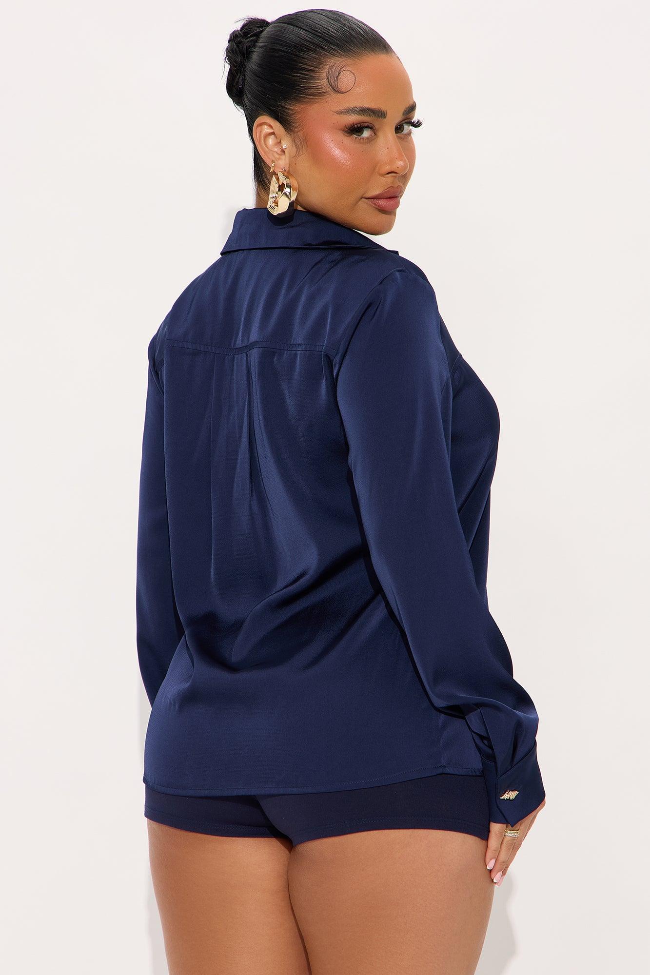 Glowing In Satin Blouse - Navy Female Product Image