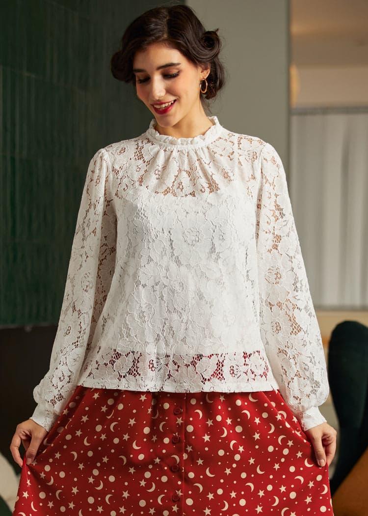 ModCloth Mad Men Ruffle Mock Neck Blouse Product Image