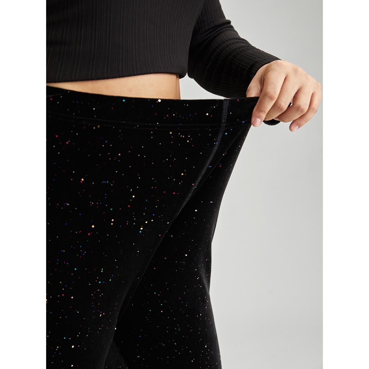 Plus Size Velvet Rhinestone High Rise Skinny Leggings Women Black Glamour High stretch Skinny High Rise Party Leggings BloomChic 28/5X Product Image