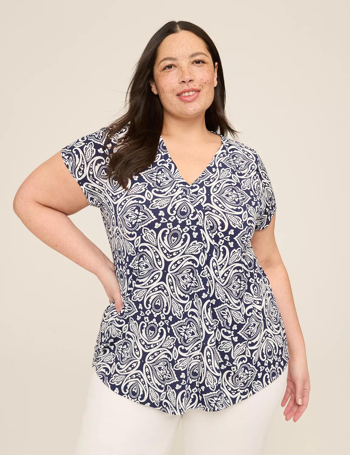 Cap-Sleeve Pleat-Front Top Product Image