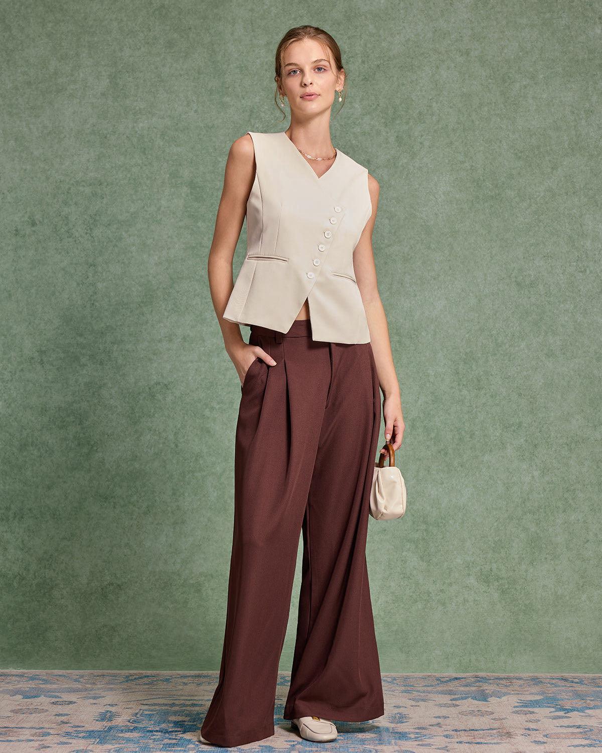 Beige Single Breasted Vest Product Image