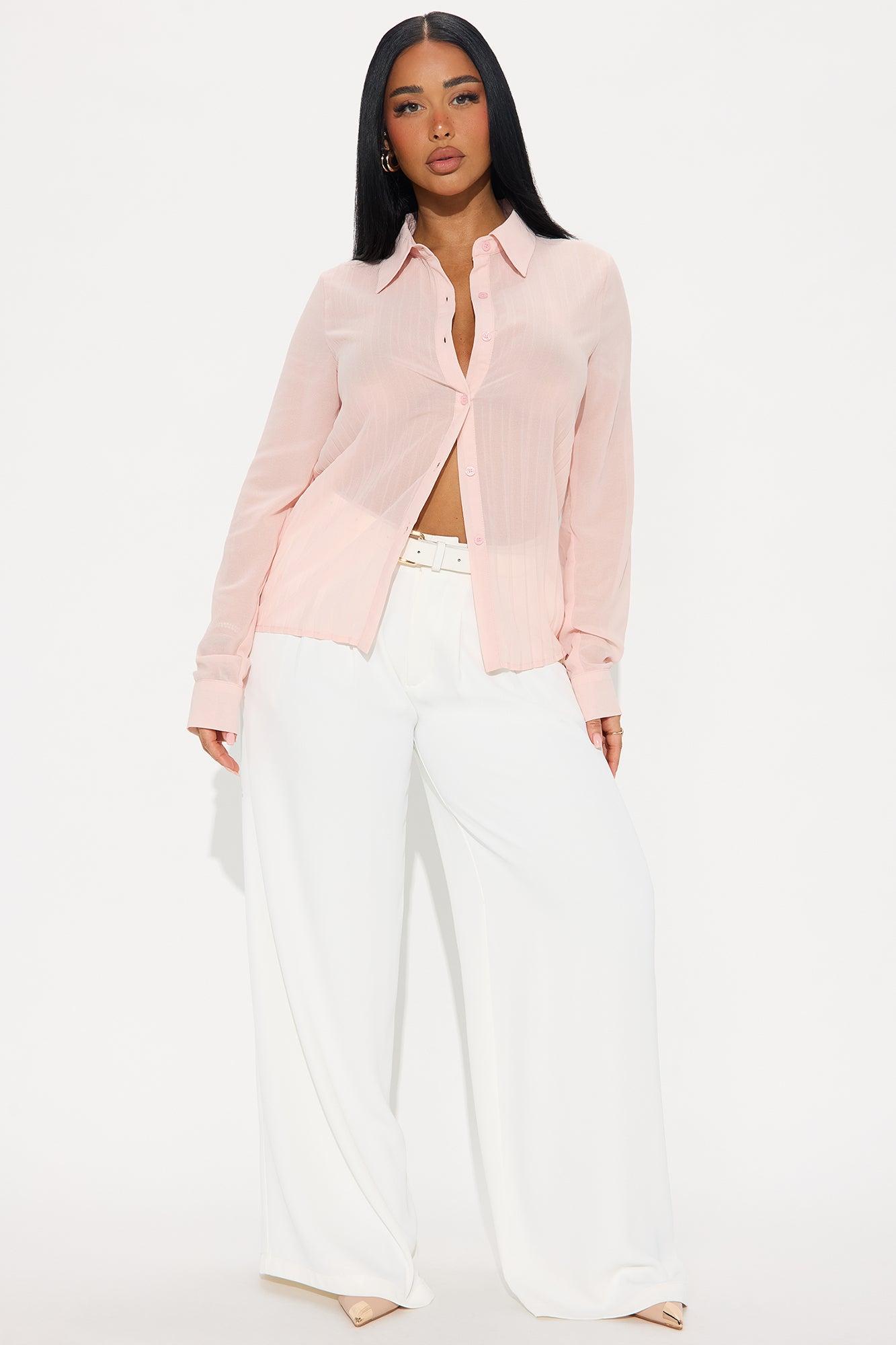 Royal Romance Pleated Chiffon Shirt - Blush Female Product Image