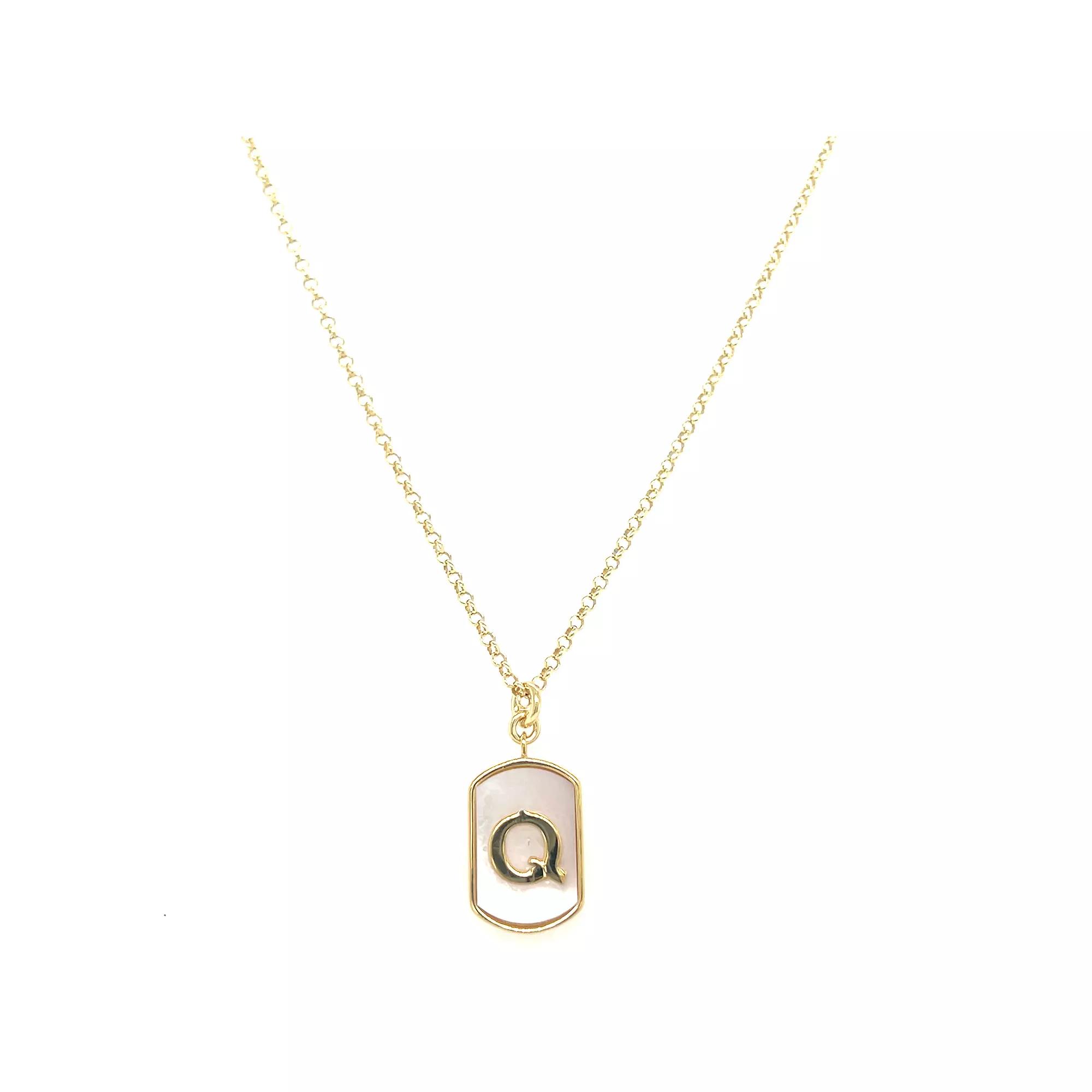Meshmerise 18k Gold Over Silver Mother-Of-Pearl Initial Dog Tag Necklace, Women's, Size: 16-18" ADJ, Gold Tone Q Product Image