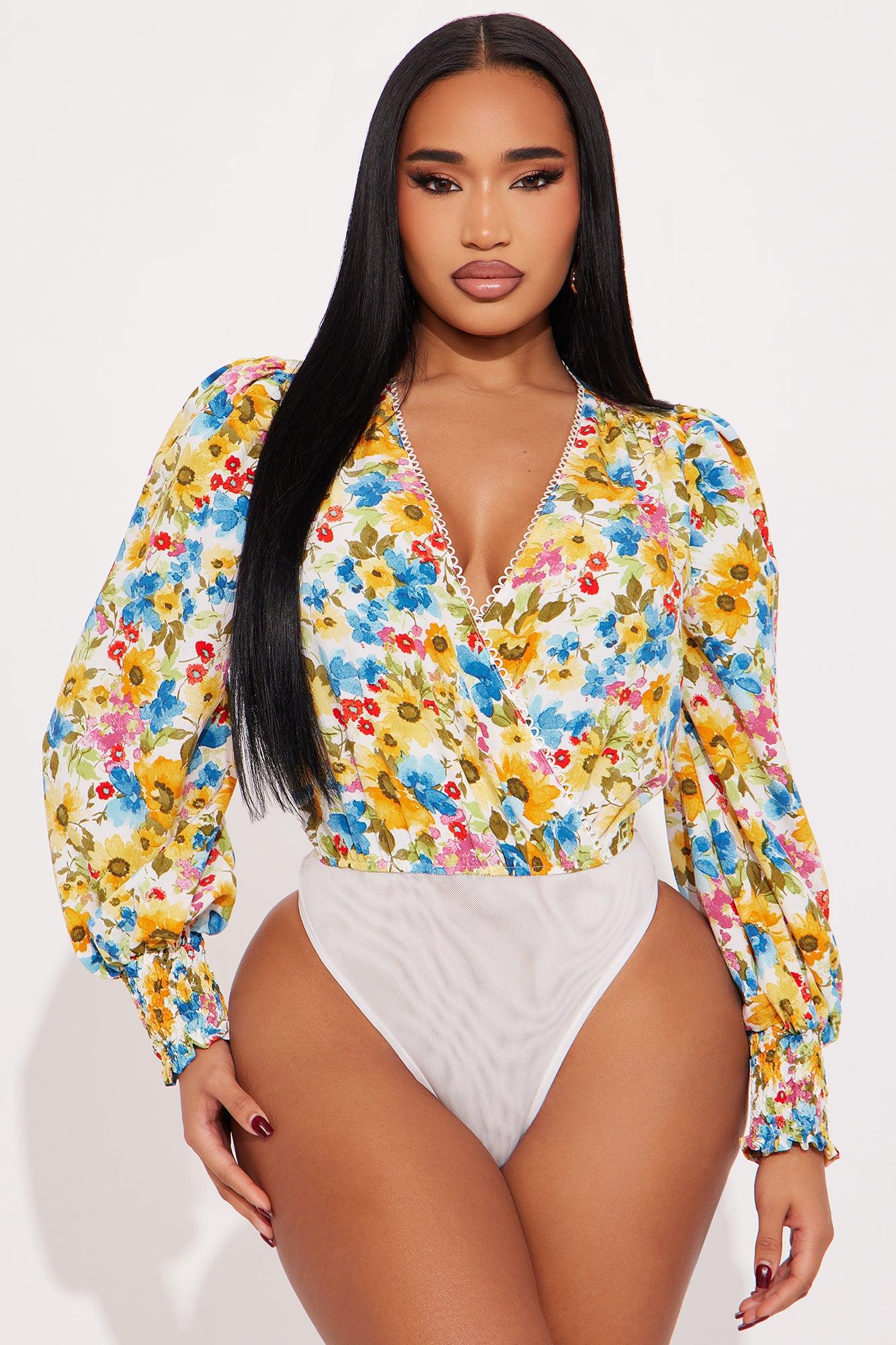 Floral Delight Surplice Bodysuit - Ivory/combo Product Image