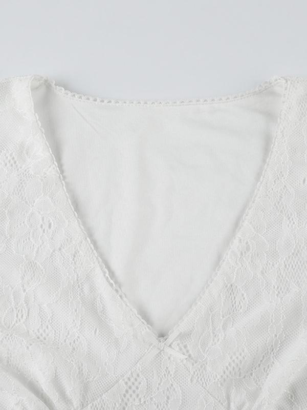 V Neck Lace Short Sleeve Tee Product Image