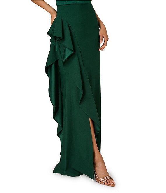 Adrianna Papell One Shoulder Sleeveless Cascading Ruffle Draped Mermaid Gown Product Image