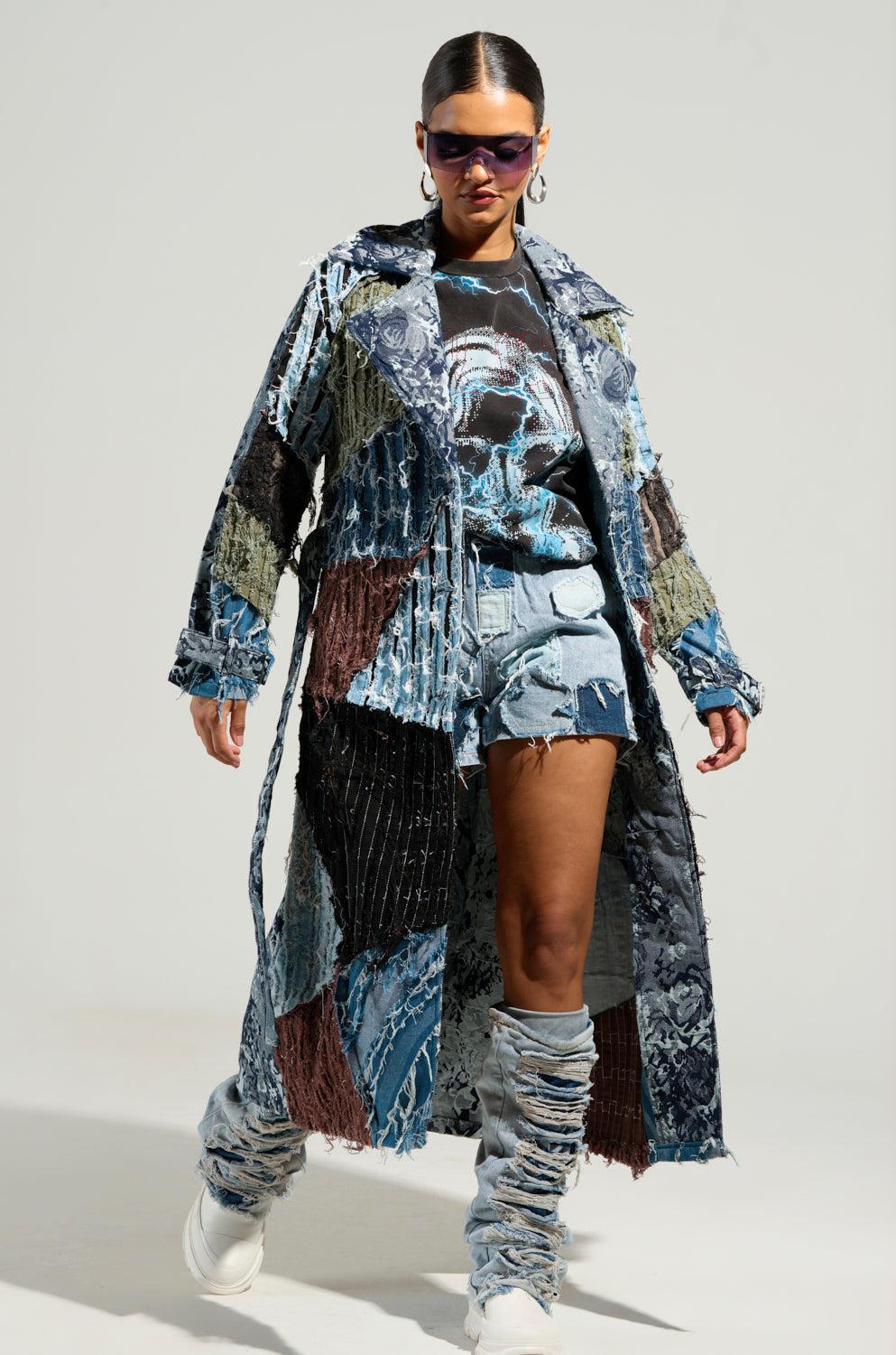 BAD IDEA DENIM PATCHWORK SHORTS Product Image