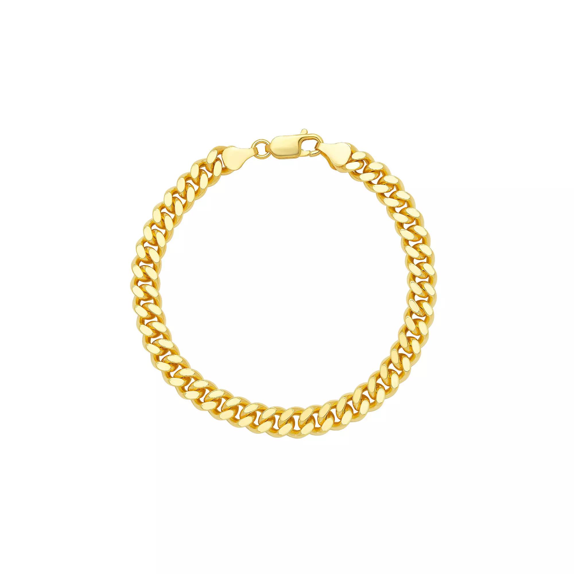 PRIMROSE Sterling Silver Diamond Cut Miami Cuban Chain Bracelet, Women's, Size: 8", Gold Tone Product Image