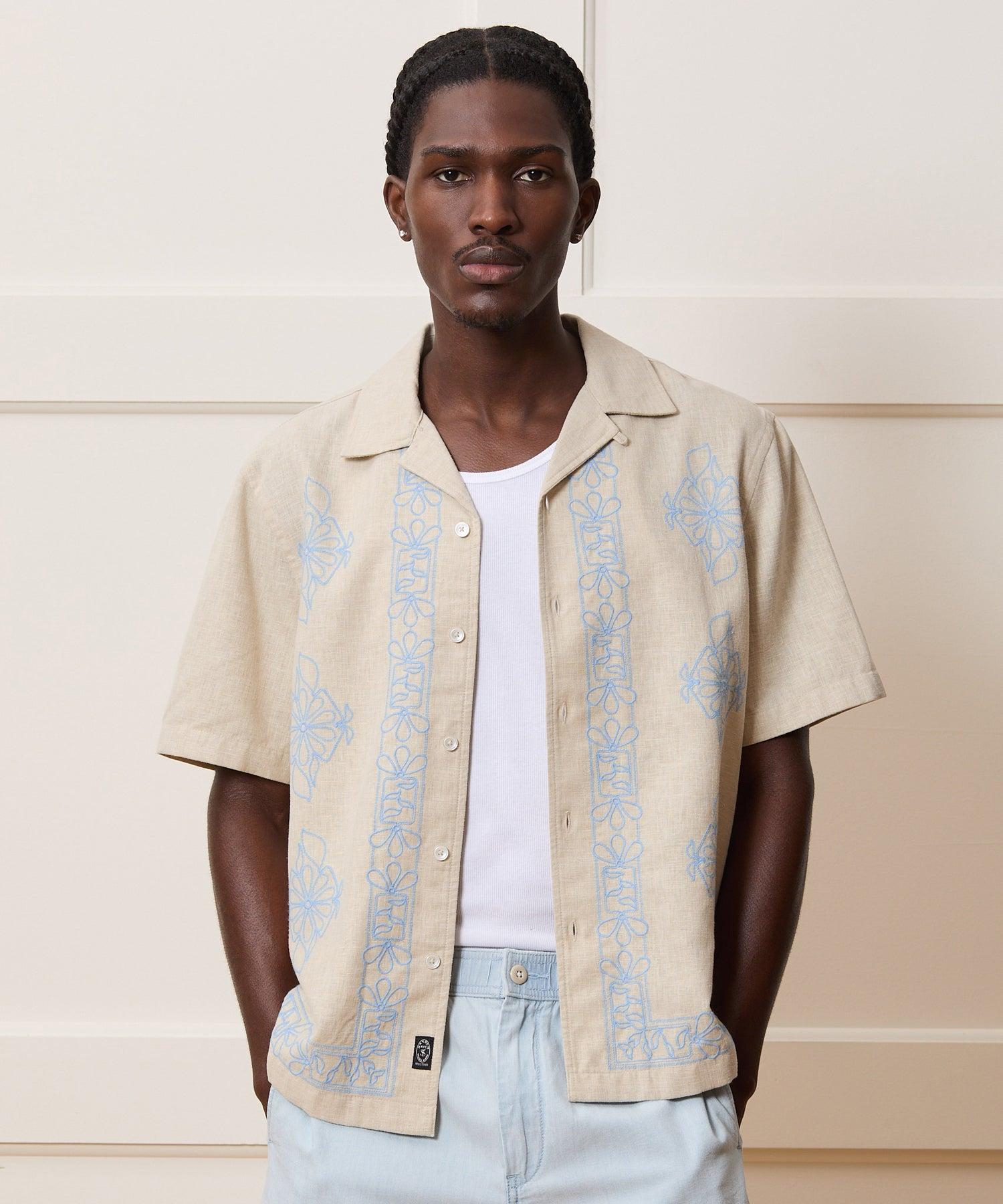 Cropped Embroidered Camp Collar Shirt Product Image