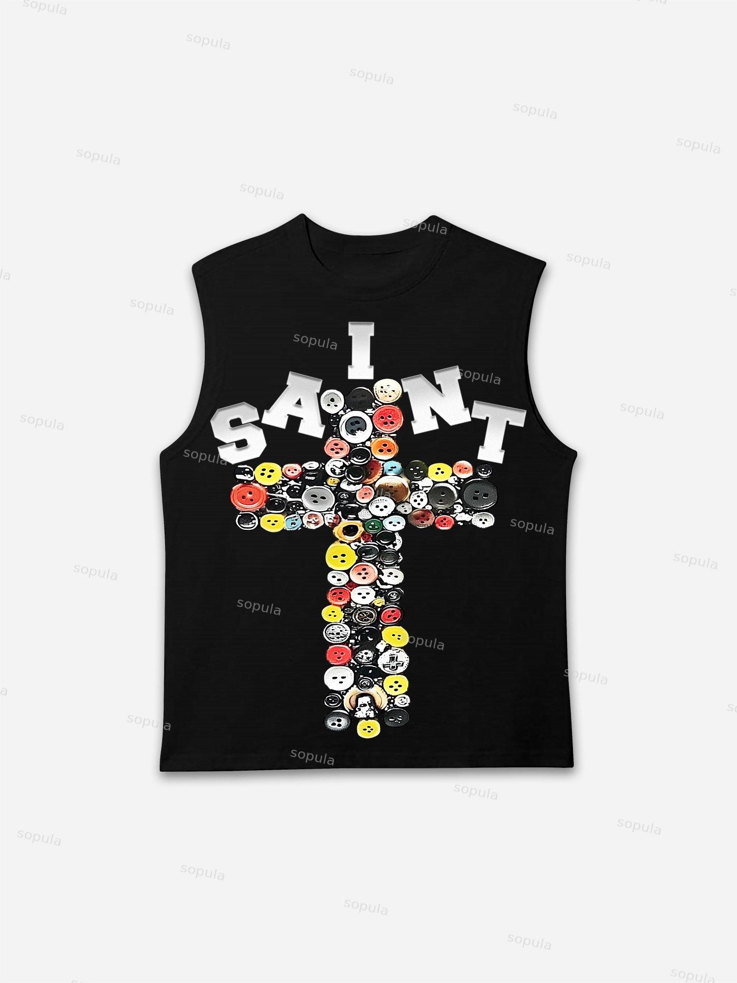 Vintage Saint Cross Art Graphic Tank Top Product Image
