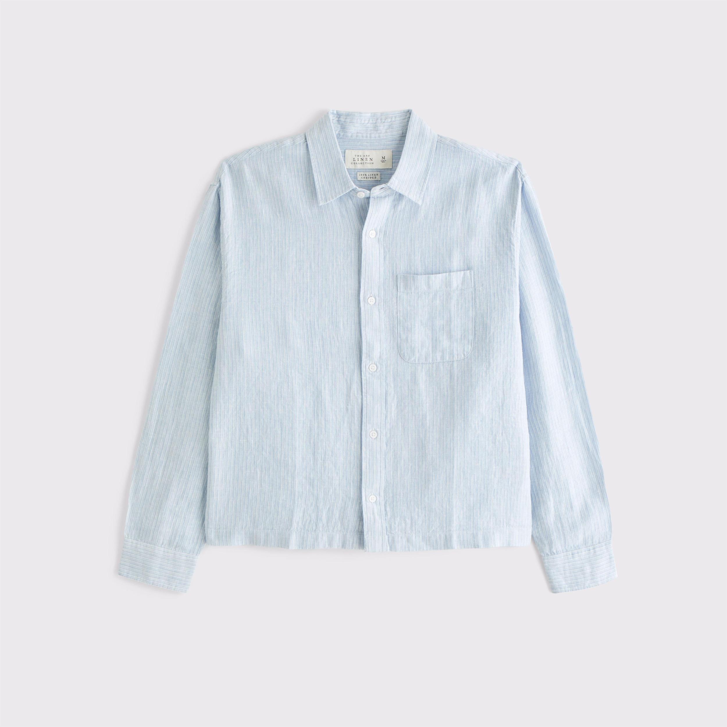 Cropped Linen Button-Up Shirt Product Image