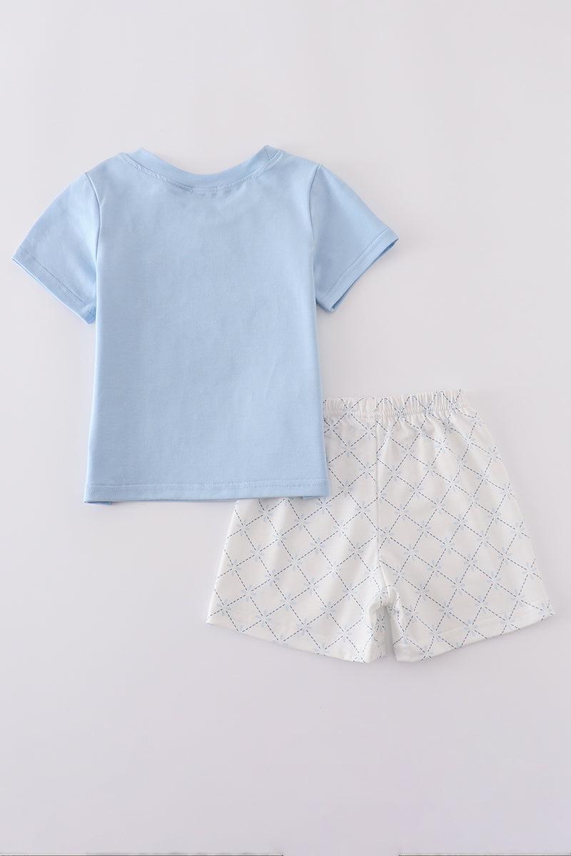 Blue classic lattice charm shorts set Product Image