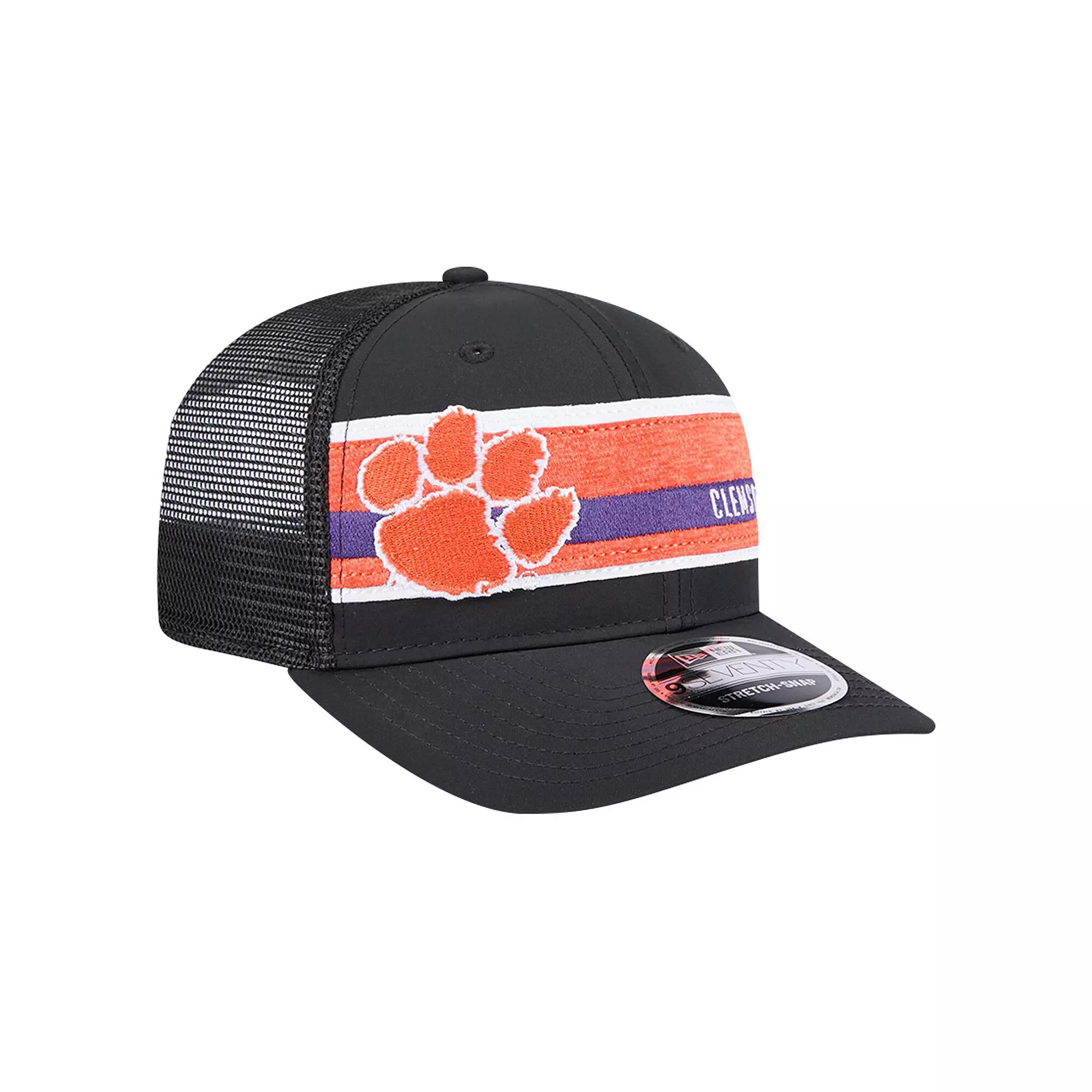 Men's New Era Black/Orange Clemson Tigers Striped 9SEVENTY Trucker Stretch-Snap Adjustable Hat Product Image