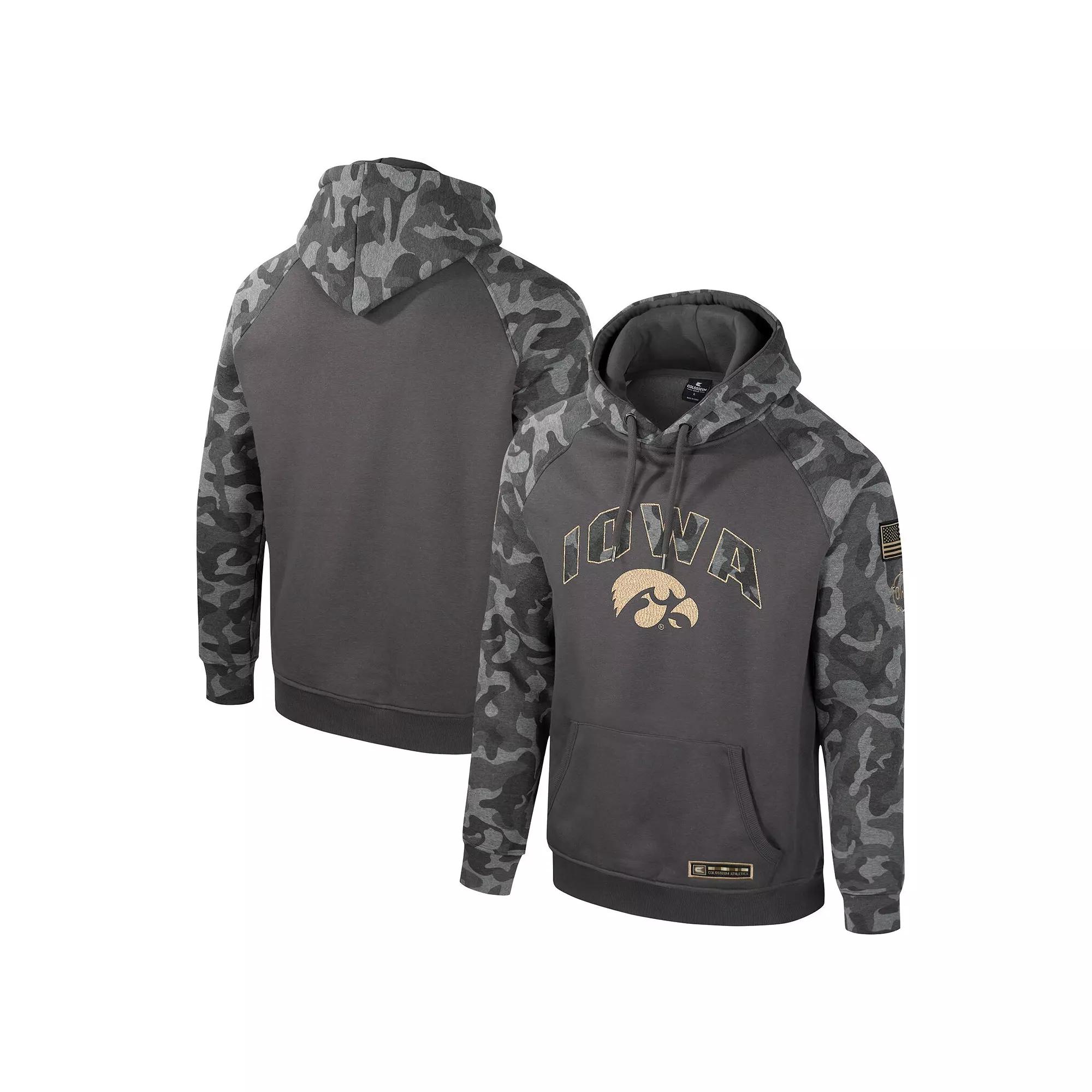 Men's Colosseum Charcoal Iowa Hawkeyes OHT Military Appreciation Camo Raglan Pullover Hoodie,  Product Image