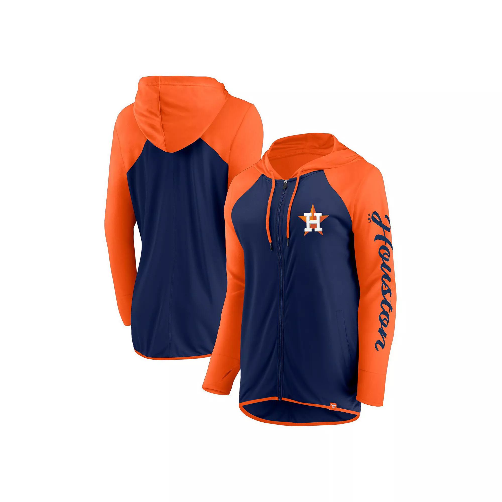 Women's Fanatics Navy/Orange Houston Astros Script Sleeve Full-Zip Hoodie, Size: XS, Blue Product Image