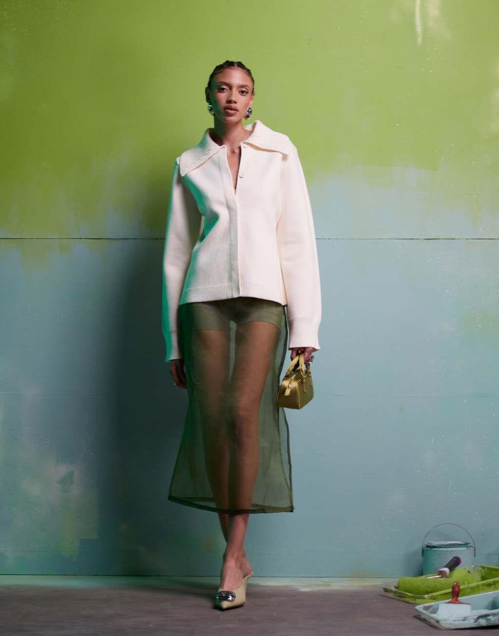 ASOS DESIGN organza sheer midi skirt in green Product Image