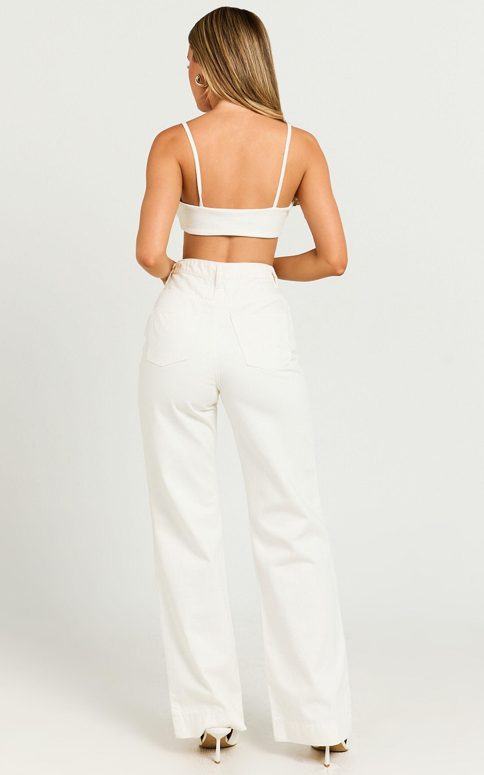 Emman Jeans - High Waisted Cotton Wide Leg Denim Jeans in Ecru Product Image