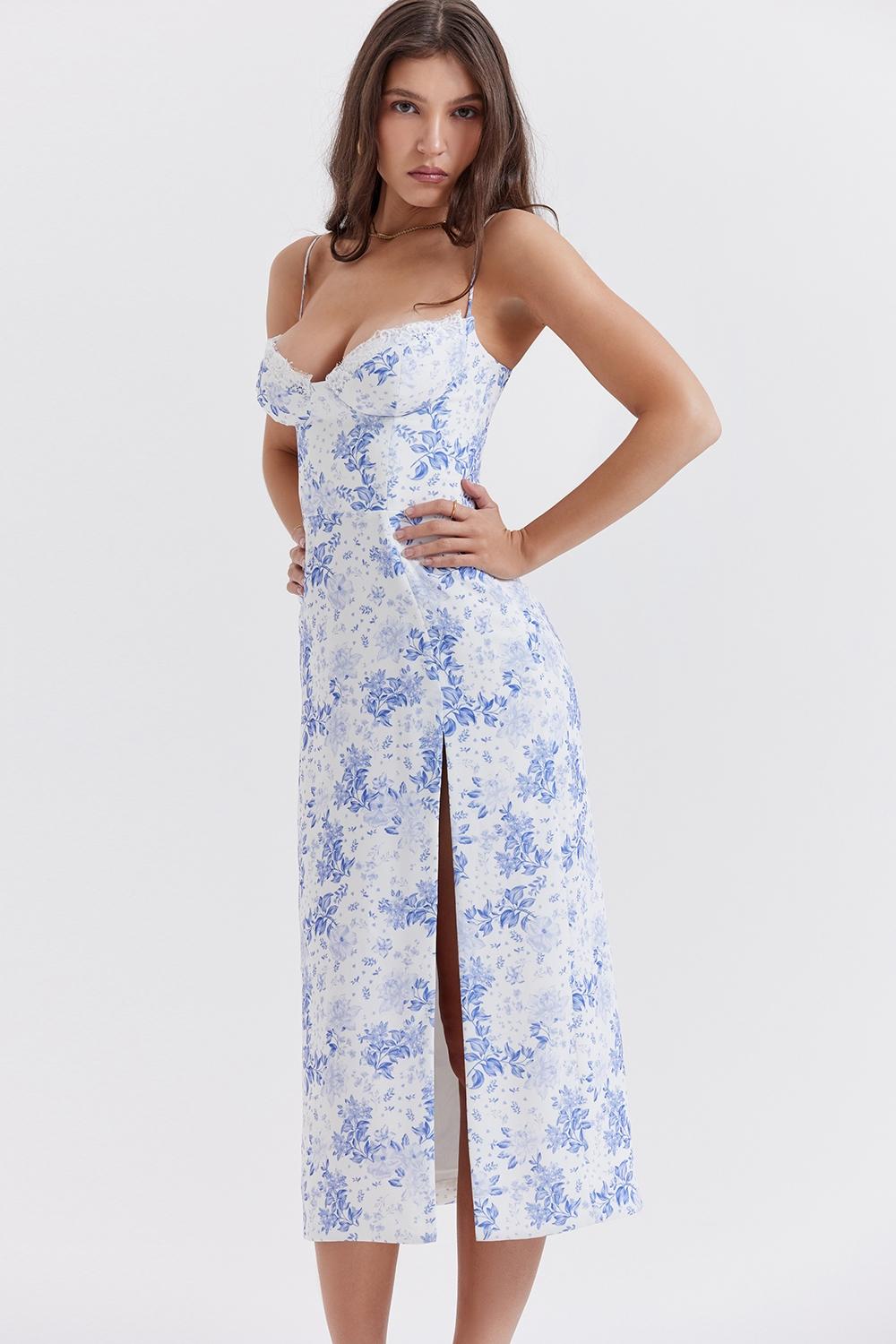 Charlotte  blue print corset midi dress Product Image