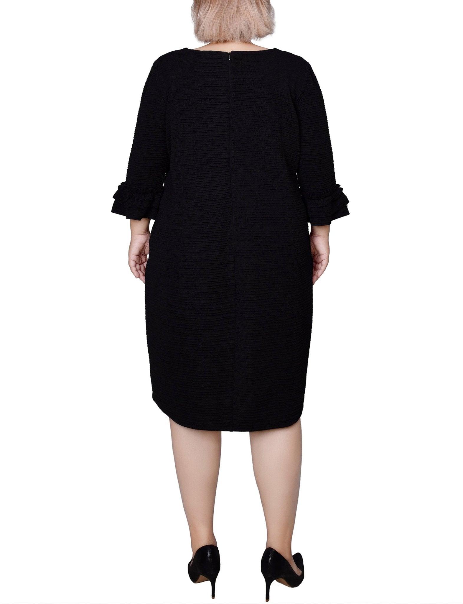 Black 3/4 Sleeve Textured Knit Dress - Plus Product Image