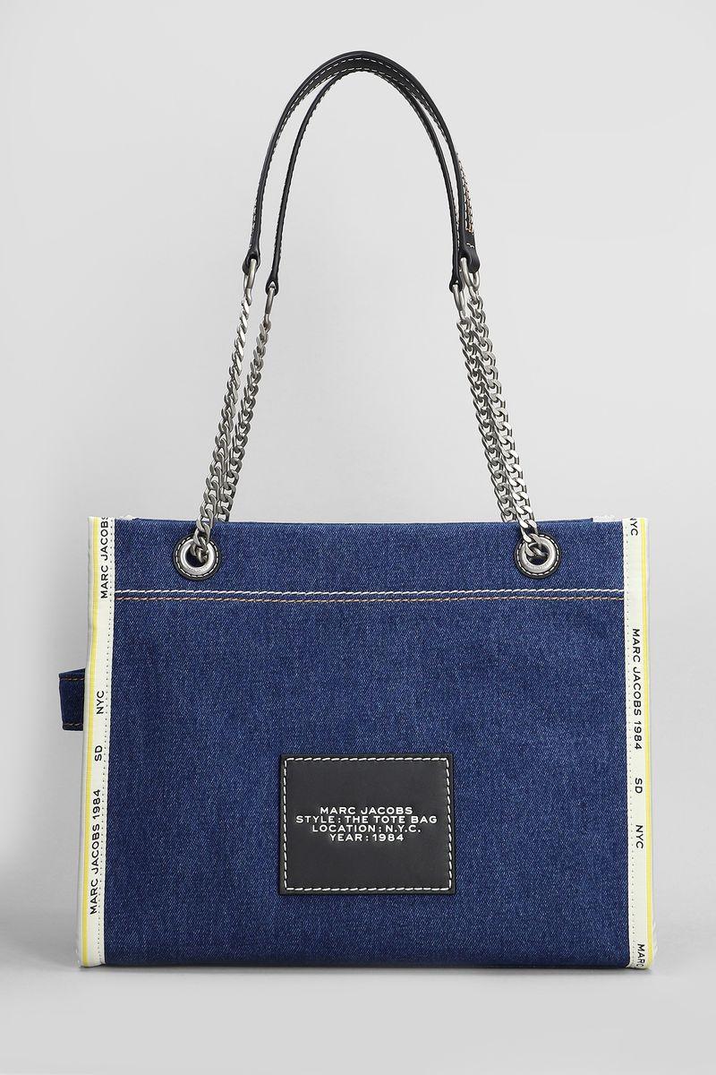 MARC JACOBS The Medium Tote In Blue Denim With Embroidered Logo In Dark Wash Product Image