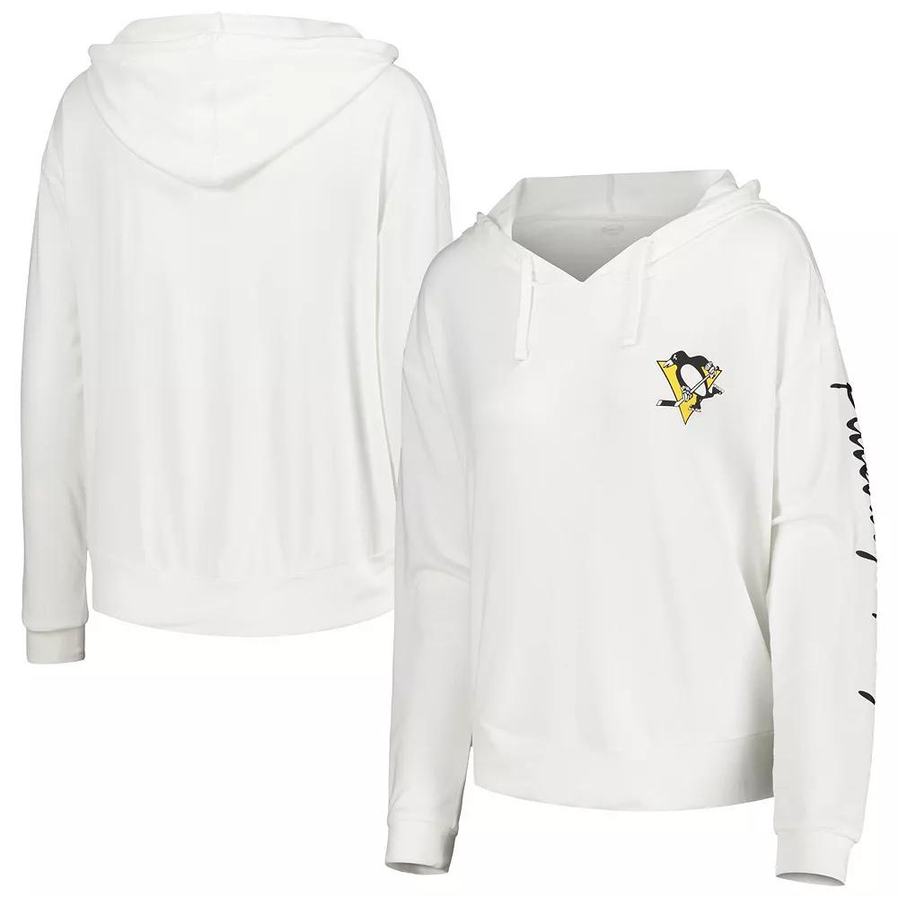 Women's Concepts Sport White Pittsburgh Penguins Accord Hacci Long Sleeve Hoodie T-Shirt,  Product Image