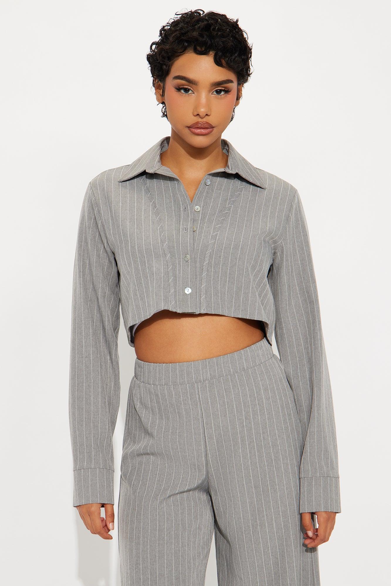 Suit Yourself Pinstripe Pant Set - Grey Female Product Image