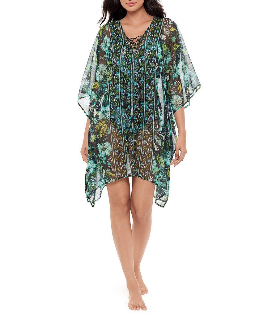Miraclesuit Florica Semi Sheer Georgette V-Neck Caftan Swim Cover-Up Product Image