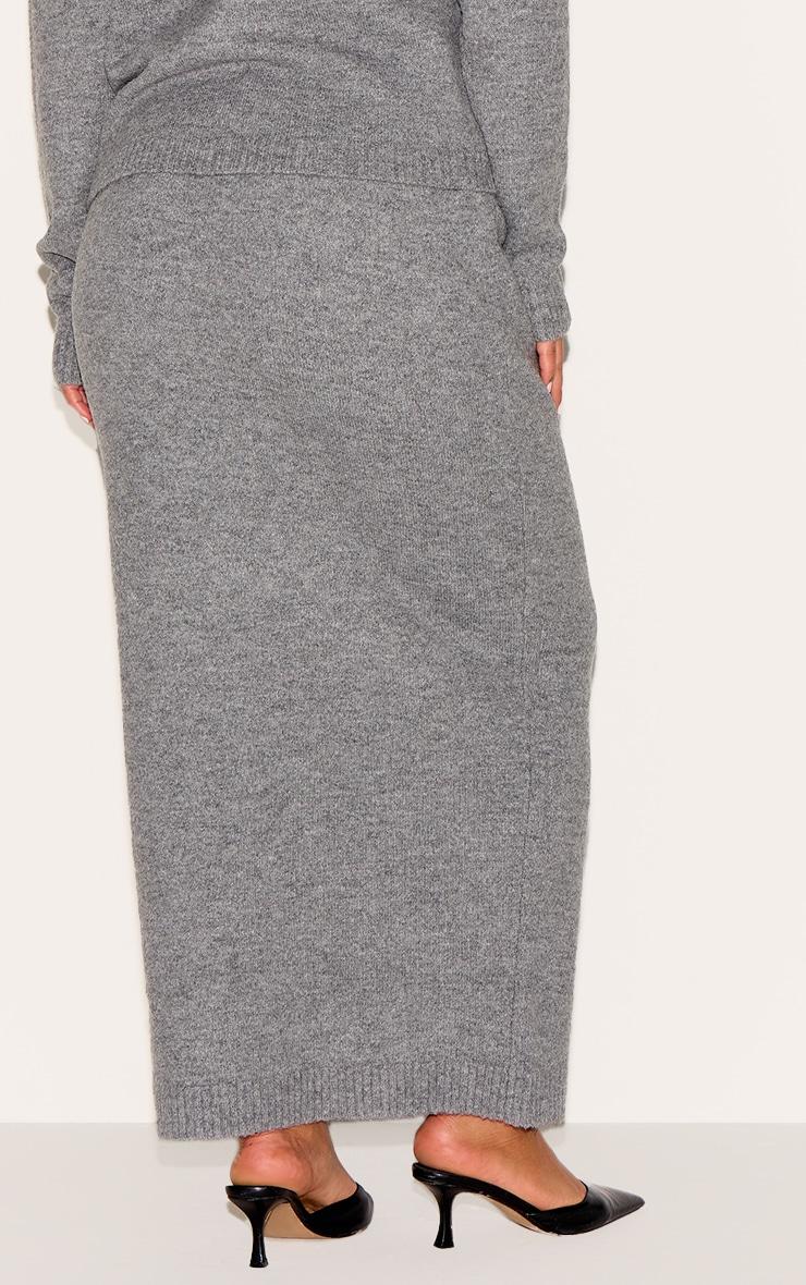 Plus Ash Grey Melange Soft Knit Maxi Skirt Product Image