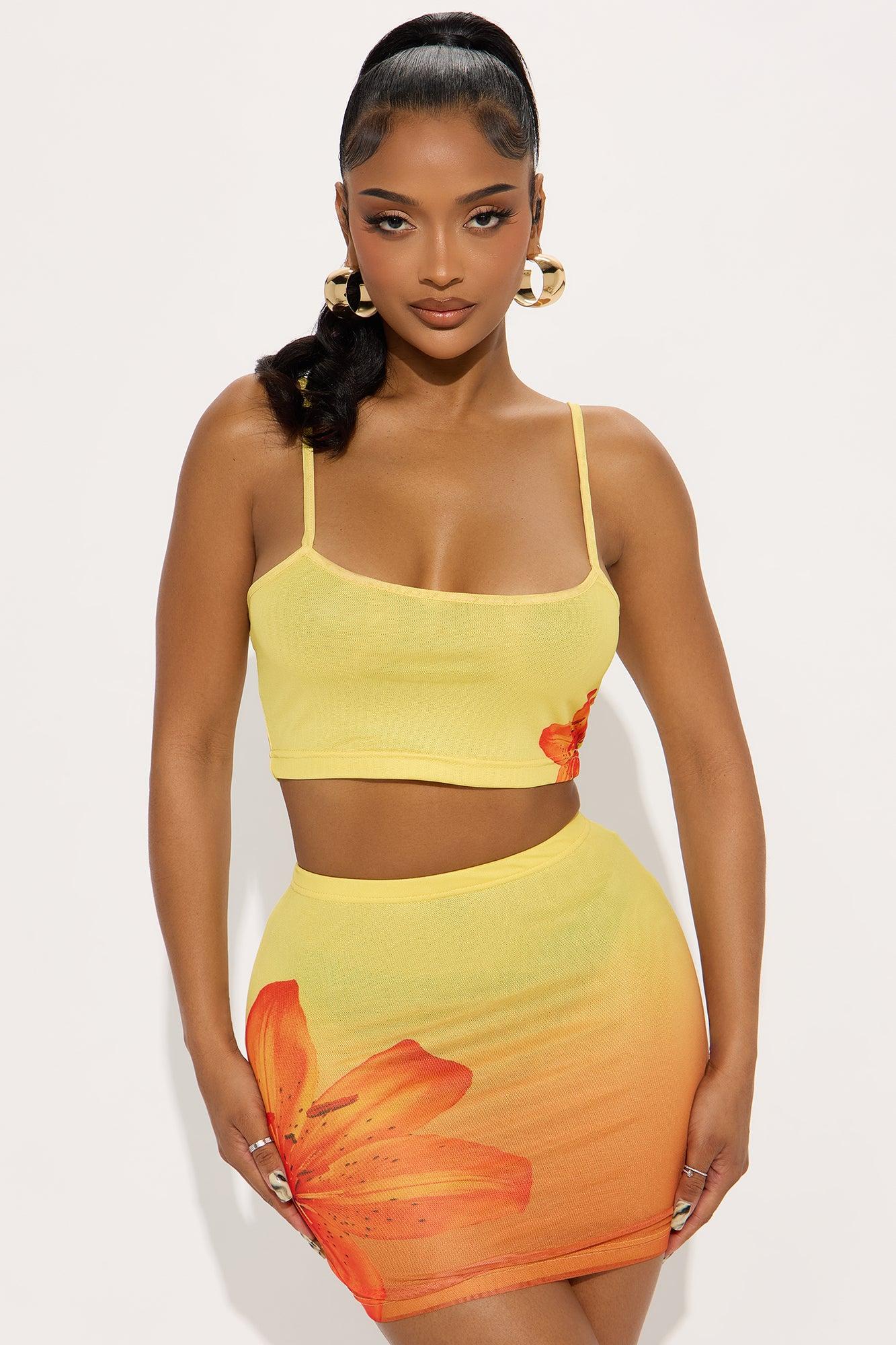 Hibiscus Heat Mesh Skirt Set - Yellow/combo Product Image